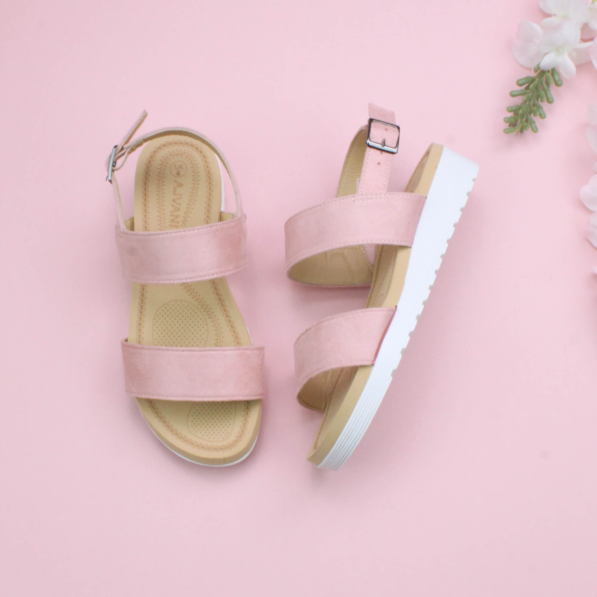Light Pink AJVANI Light Pink Flatform Strappy Slingback Sandals, Image 4 of 6