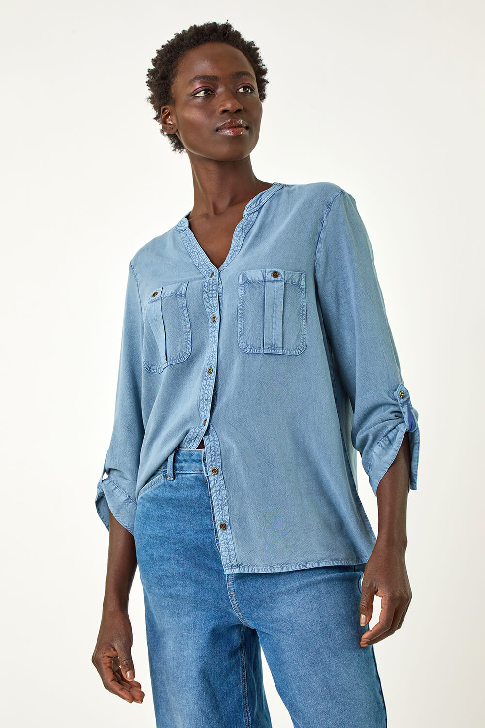 Blue Buttoned Pocket Shirt, Image 1 of 5