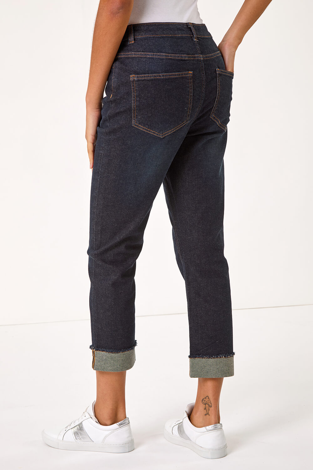 Indigo Slim Leg Turn Up Stretch Jeans, Image 4 of 5