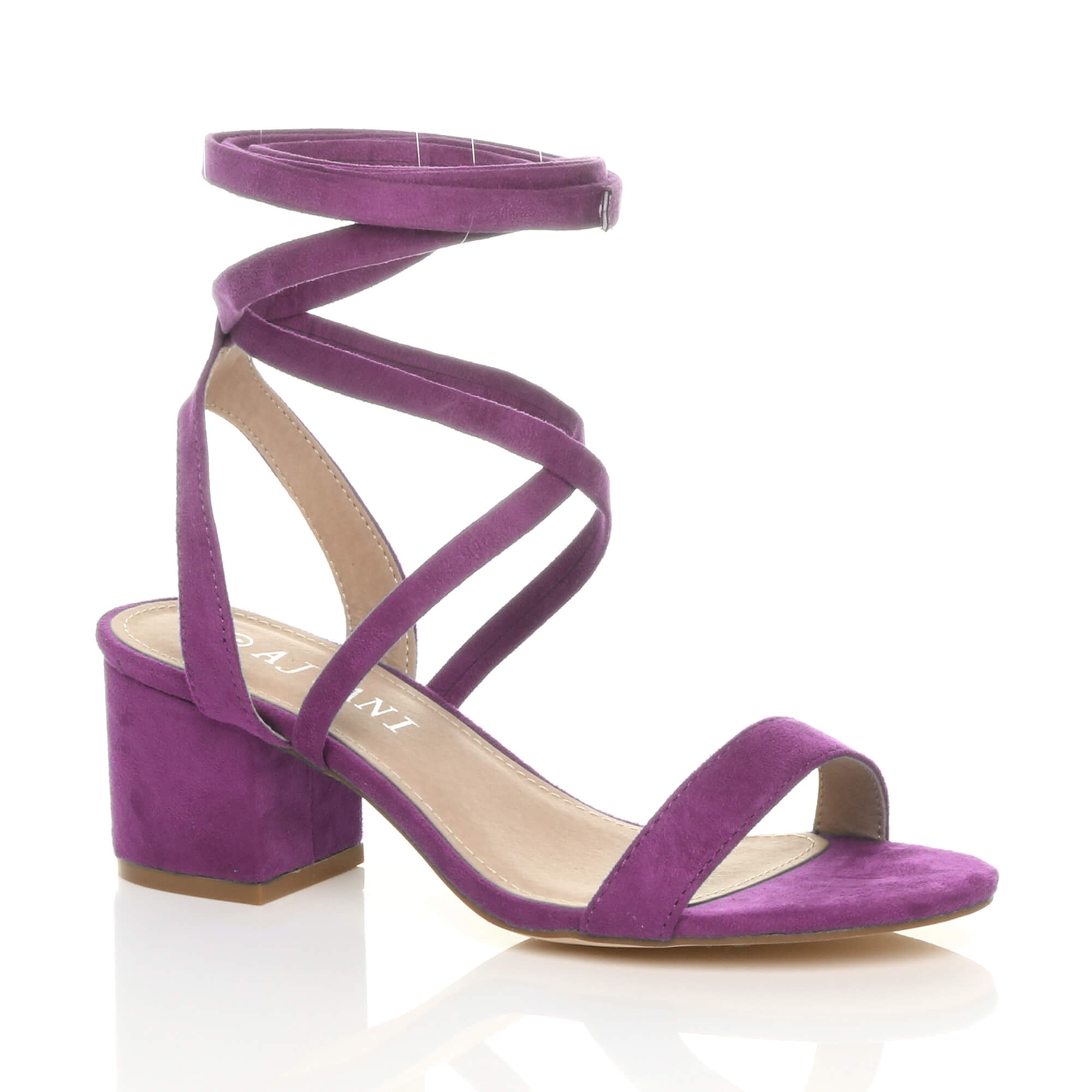 Purple Mid Block Heel Tie Up Sandals