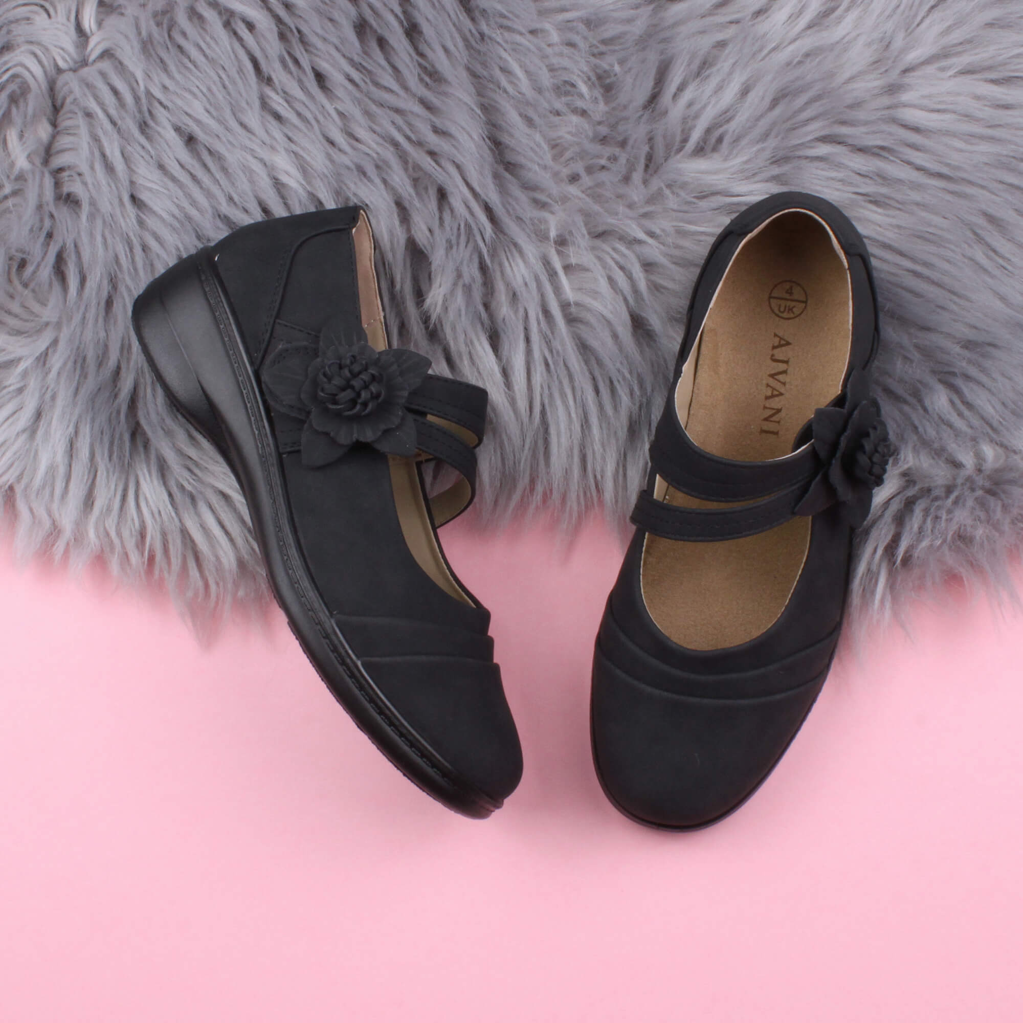 Black AJVANI Black Flat Comfort Mary Jane Shoes, Image 4 of 6