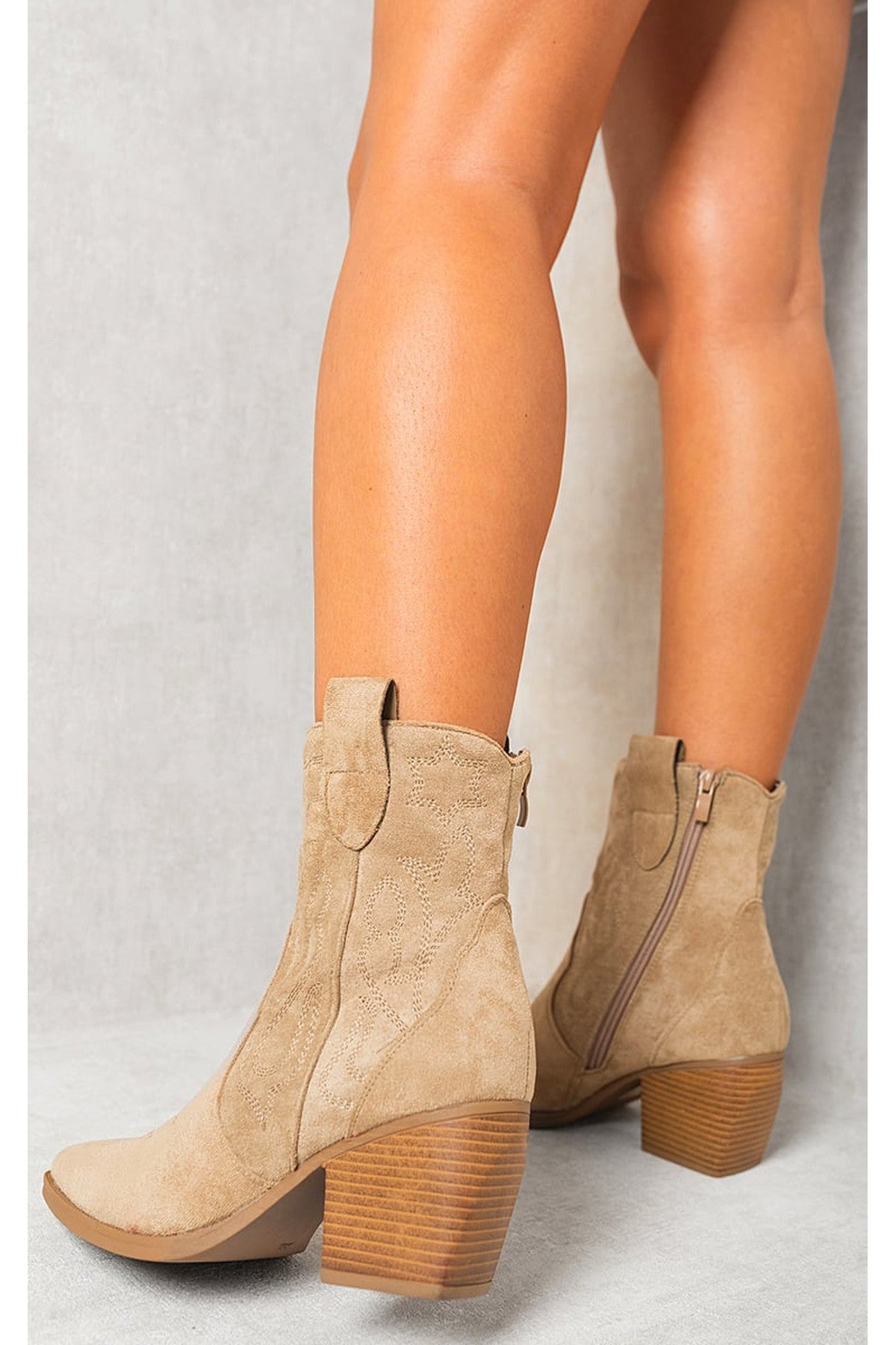 Khaki iKrush Khaki Laura Suede Cowboy Ankle Length Boots, Image 2 of 8