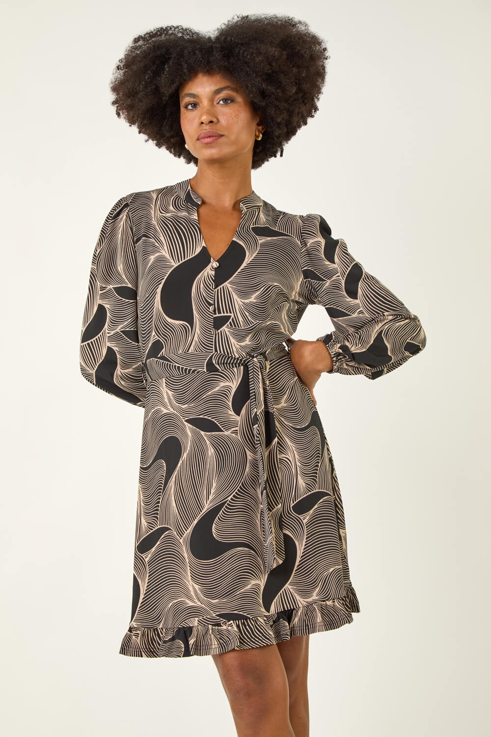 Ivory Abstract Linear Print Stretch Dress, Image 1 of 5