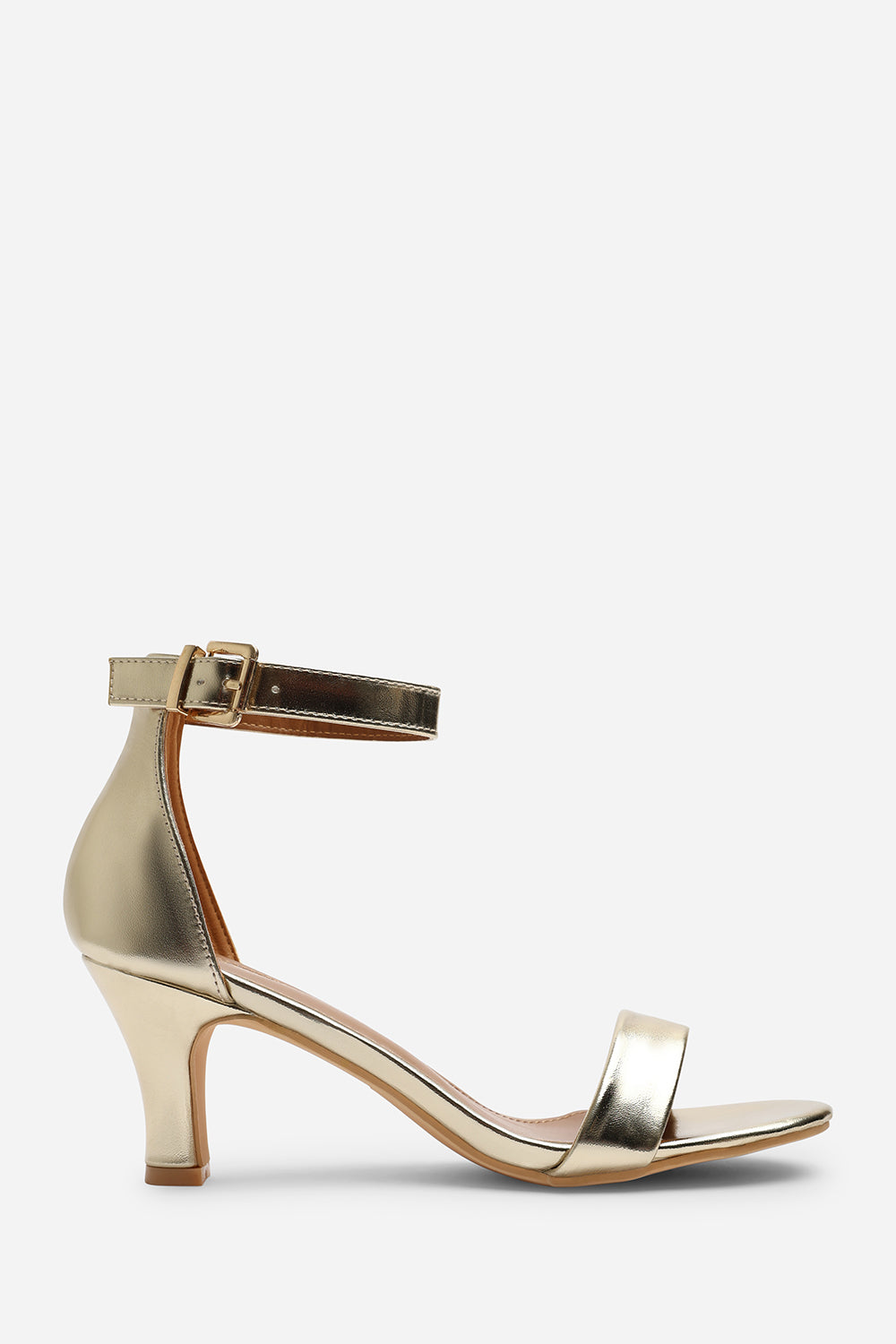 Gold 'Madrid' Mid Block Heel With Ankle Strap, Image 2 of 6