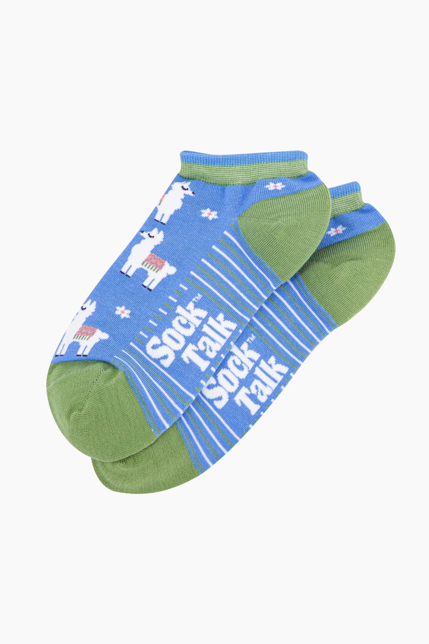 Blue Llama Floral Bamboo Trainer Socks in Blue, Image 3 of 4