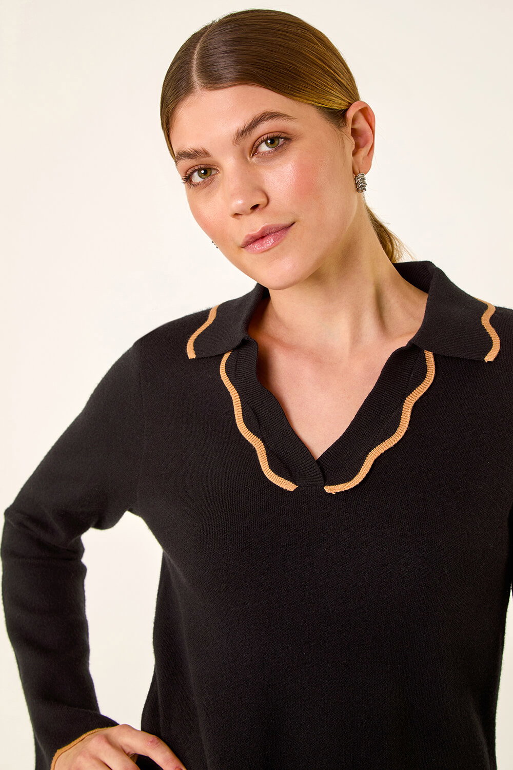 Black Scalloped Edge Knit Dress, Image 5 of 5