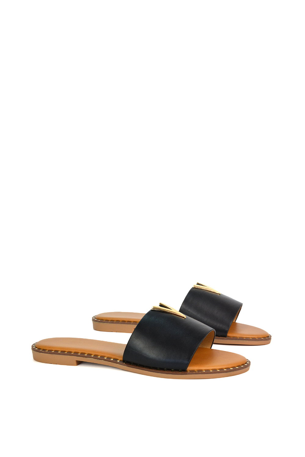 Black 'Rorie' Slip On Cut Out Flat Sandal Sliders, Image 3 of 5