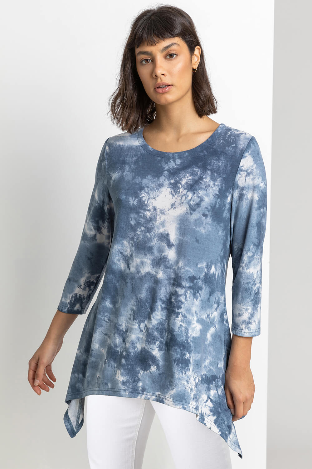 Blue Tie Dye Print Jersey Swing Top, Image 1 of 4