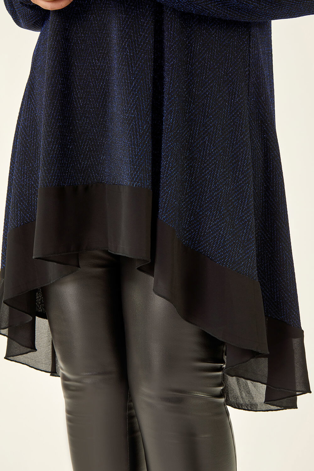 Blue Curve Glitter Chiffon Hem Tunic Top, Image 6 of 5