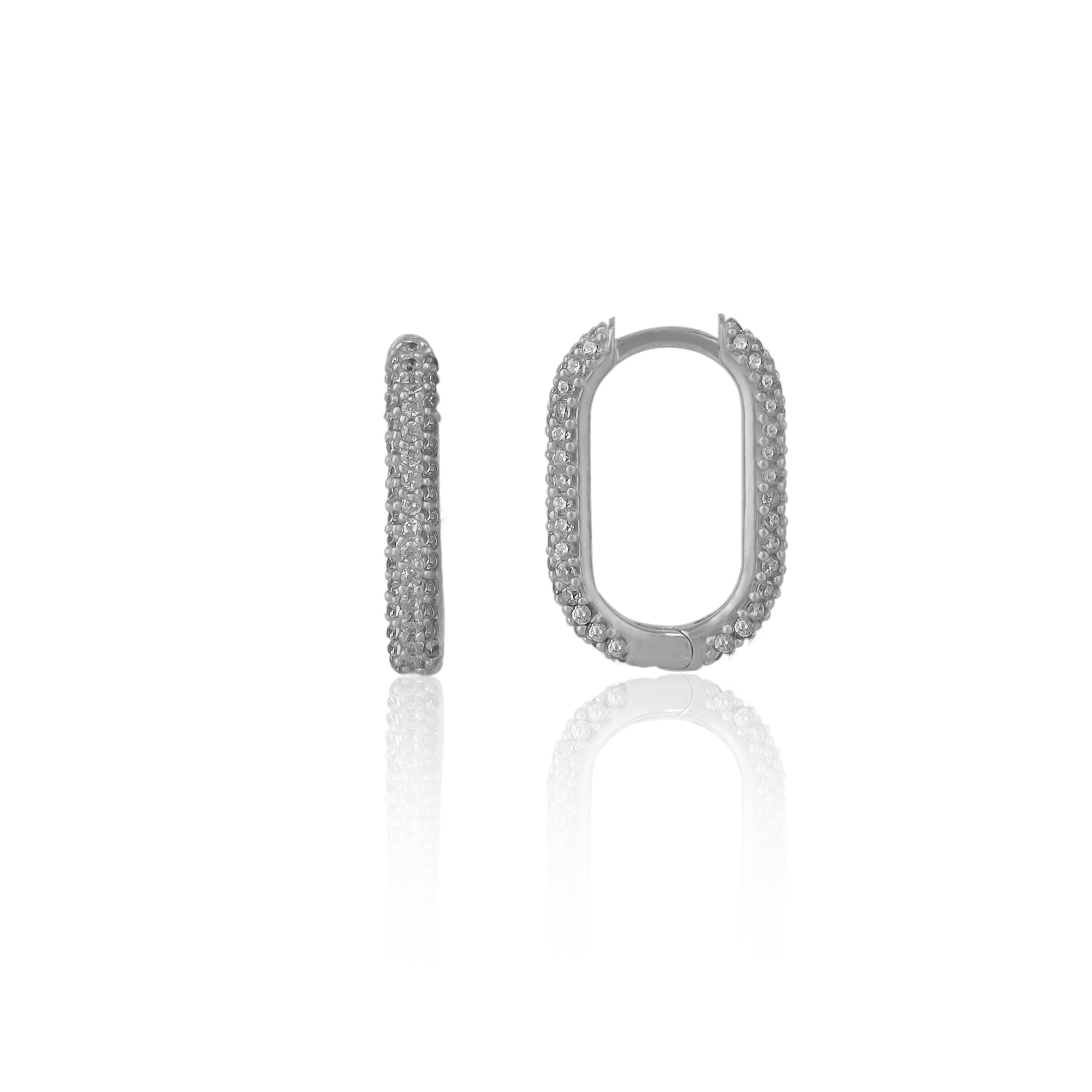 Silver Spero Silver Pave Rectangular Sterling Silver Oval Hoop Earring, Image 1 of 4