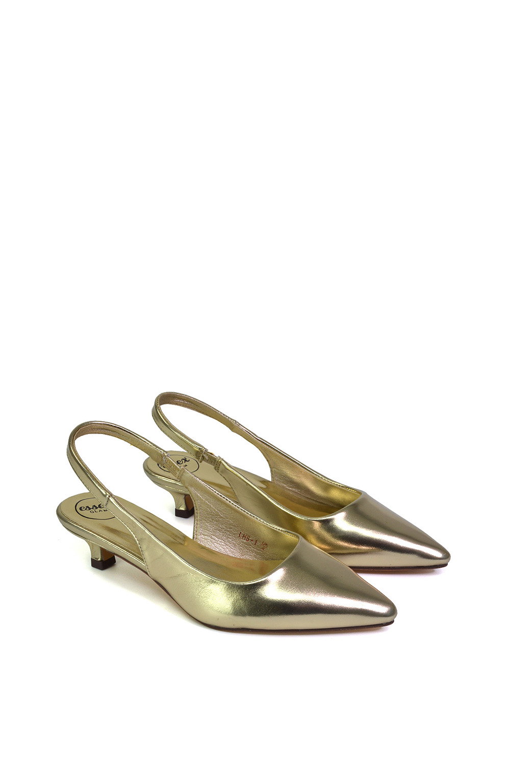 Gold XY LONDON Gold 'Avalone' Pointed Toe Sling Back Kitten Heel Sandals, Image 3 of 5