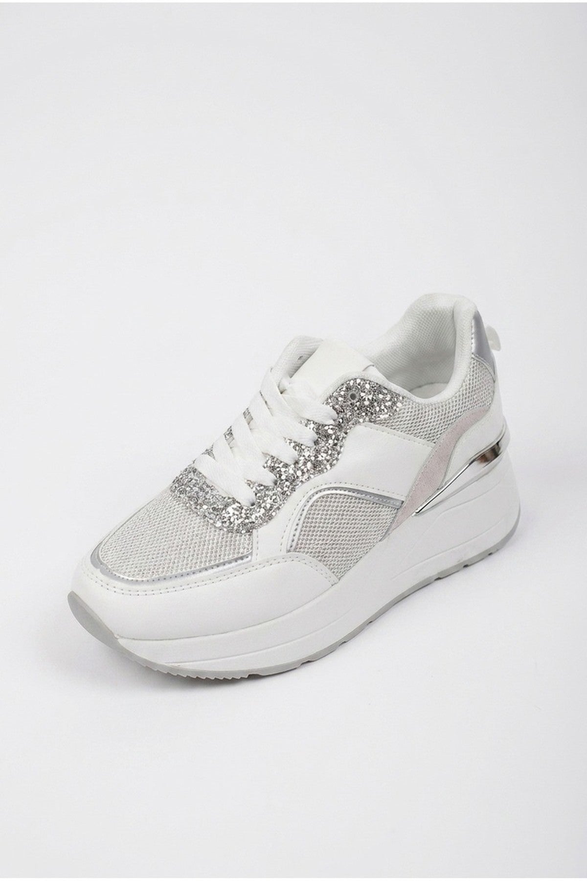 Silver iKrush Silver Chloe Womens Glitter Panel Platform Trainers, Image 4 of 5