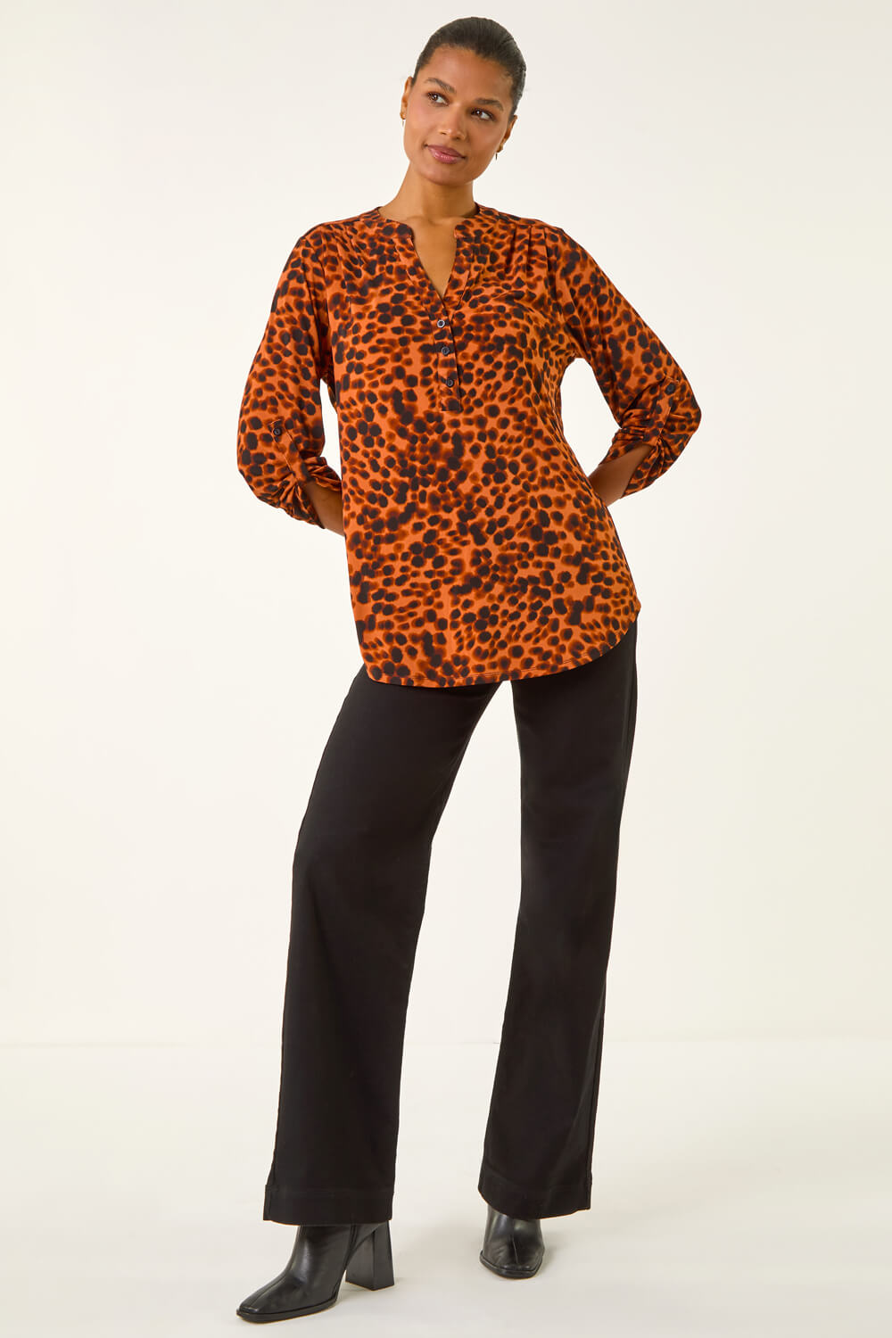 Copper Spot Print Stretch Top, Image 1 of 5