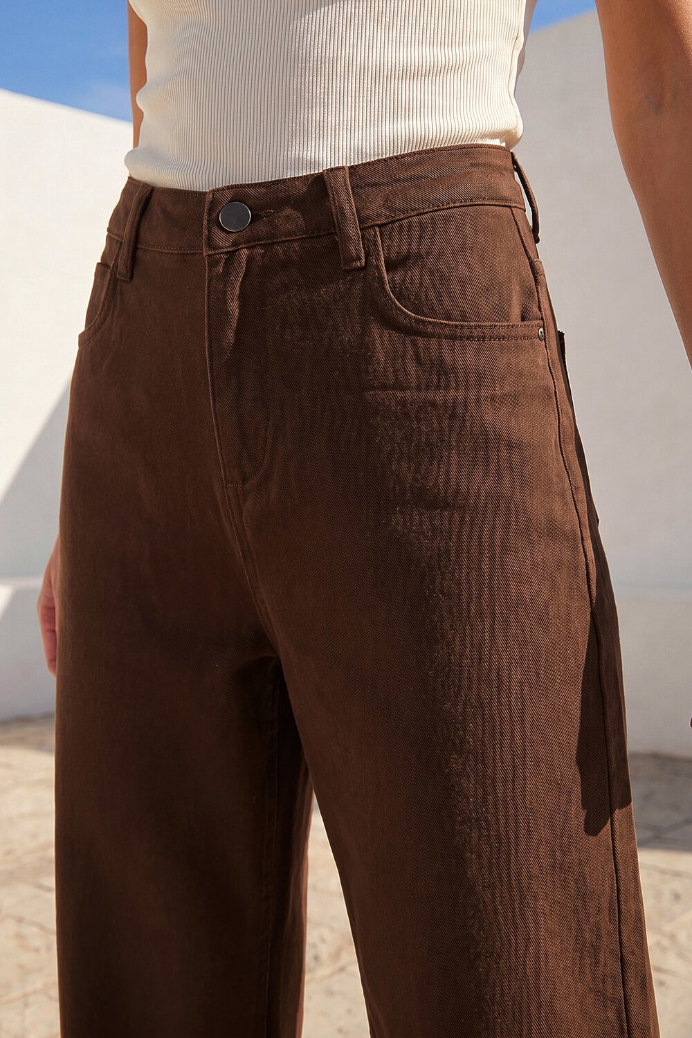 Chocolate Petite Frayed Hem Stretch Trouser , Image 5 of 4