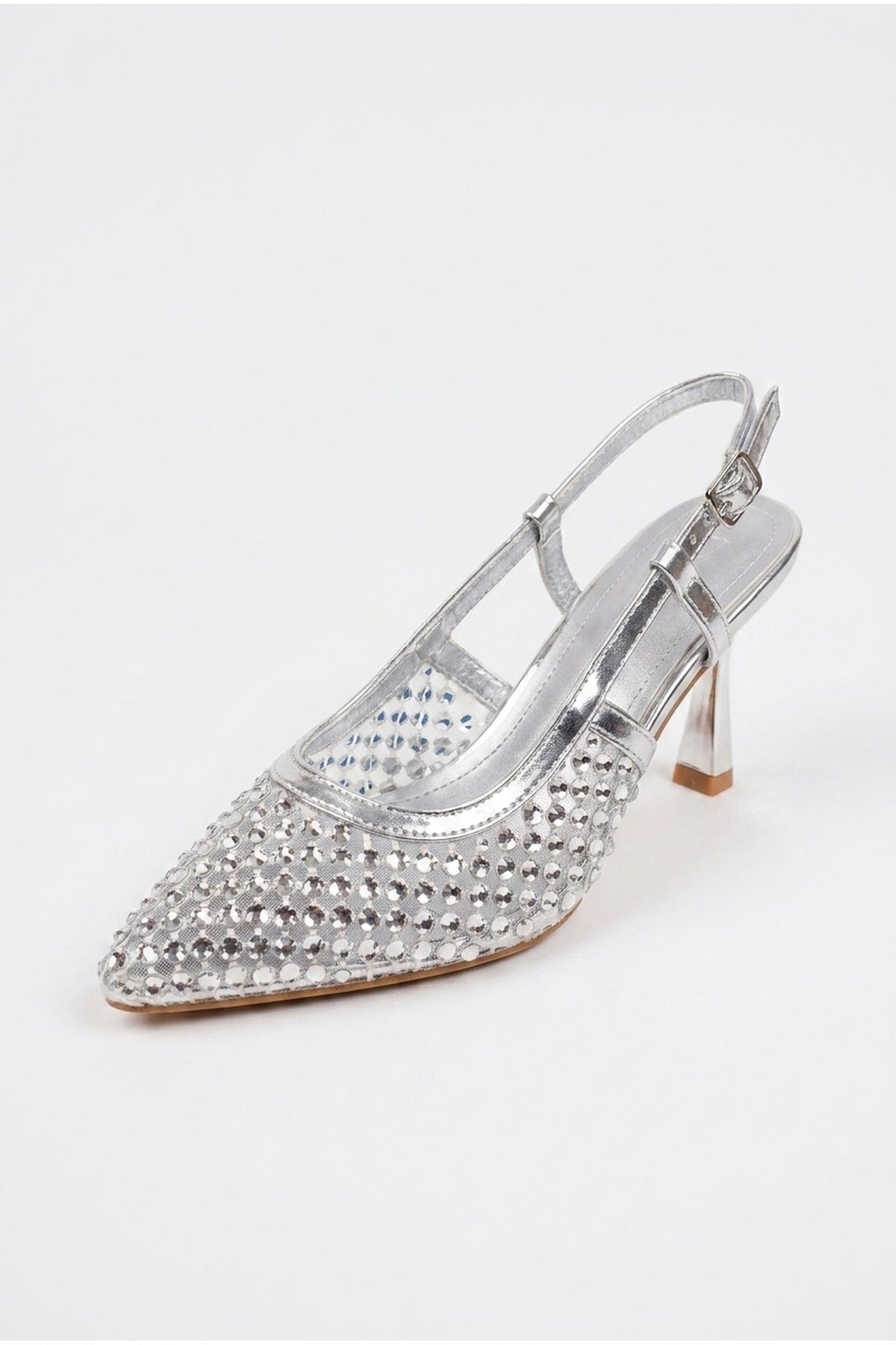 Silver iKrush Silver Constance Crystal Embellished Pointed Toe Heels, Image 2 of 5