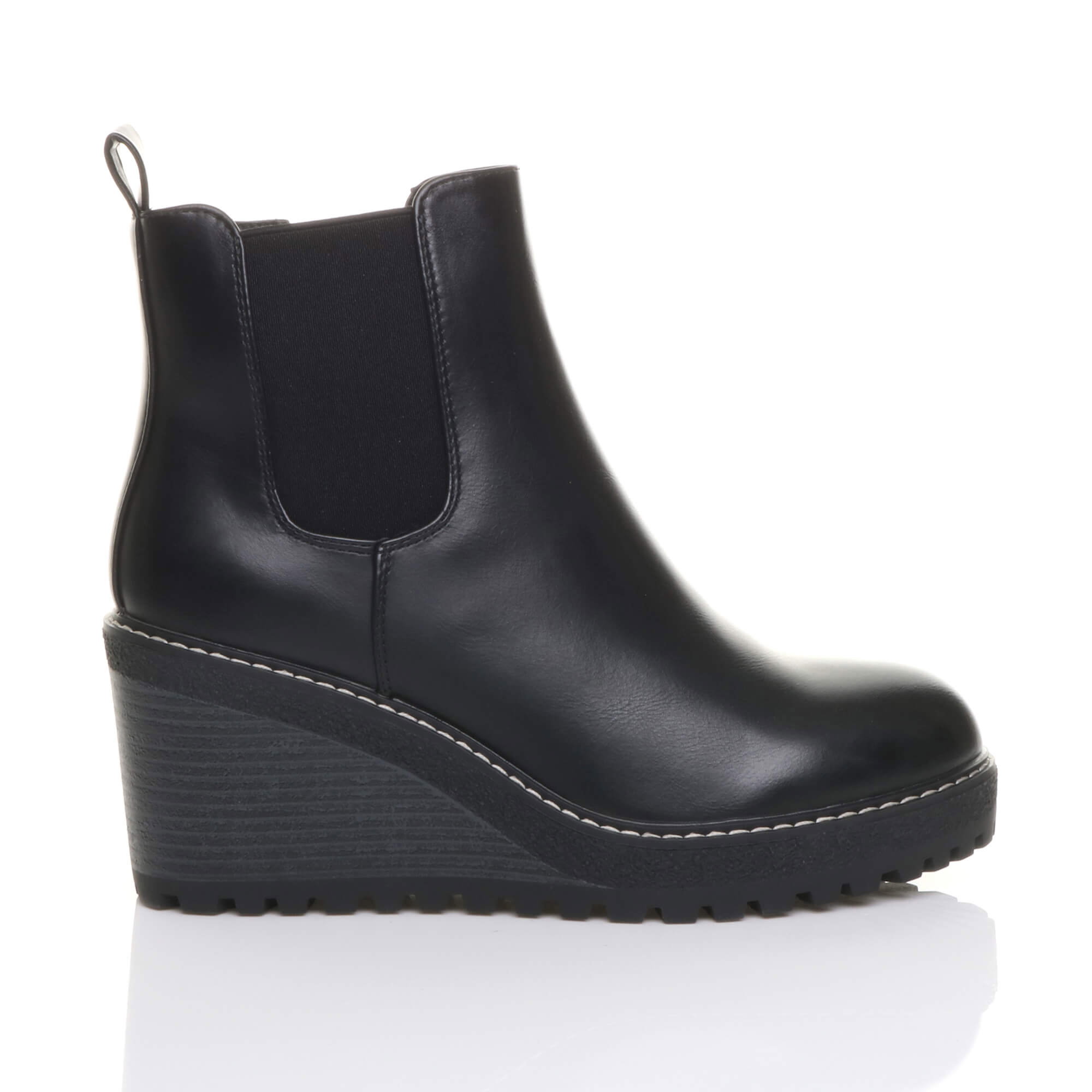 Black AJVANI Black High Wedge Heel Chelsea Ankle Boots, Image 2 of 6
