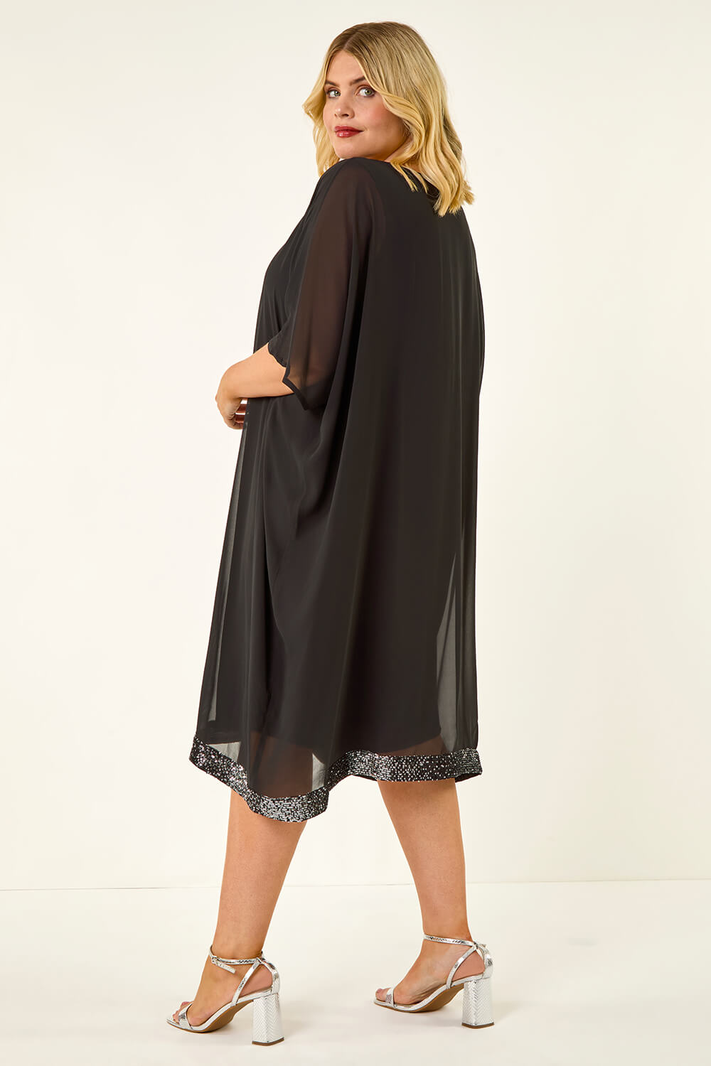 Black Curve Sequin Chiffon Overlay Dress, Image 4 of 5