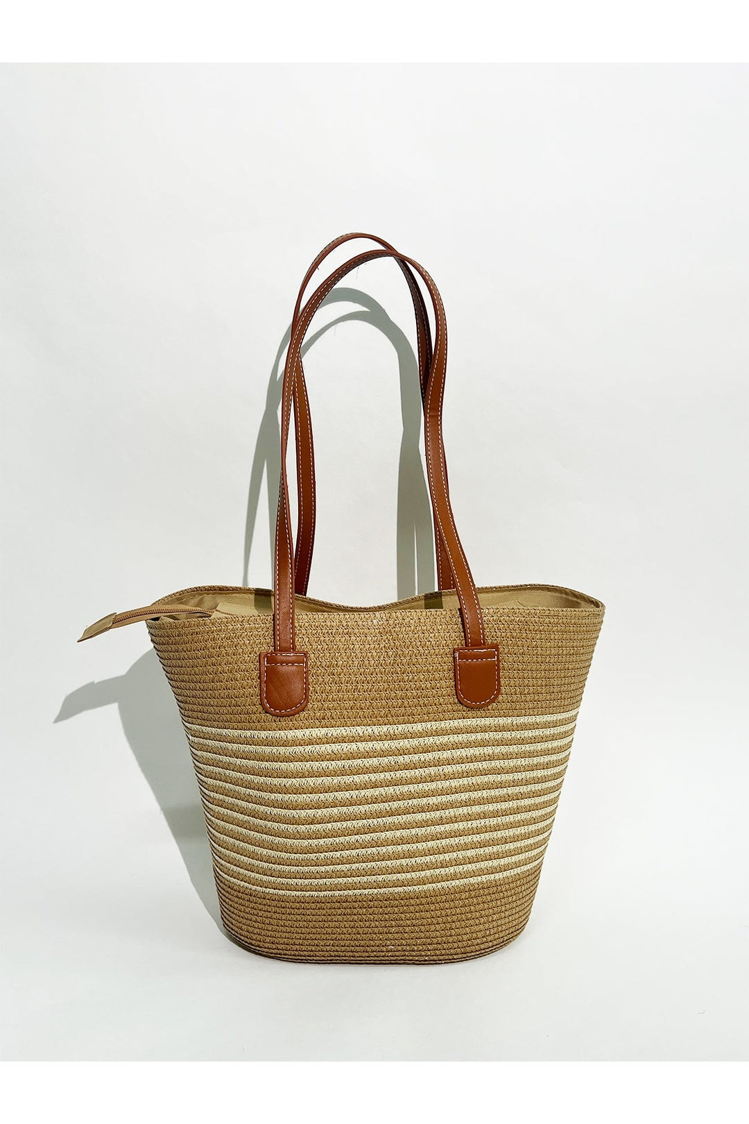 Beige Two Tone Beach Tote Bag, Image 2 of 3