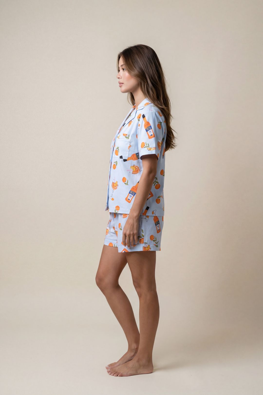 Sky Blue The Night Store Sky Blue Spritz Cotton Pyjama Short Set, Image 3 of 8
