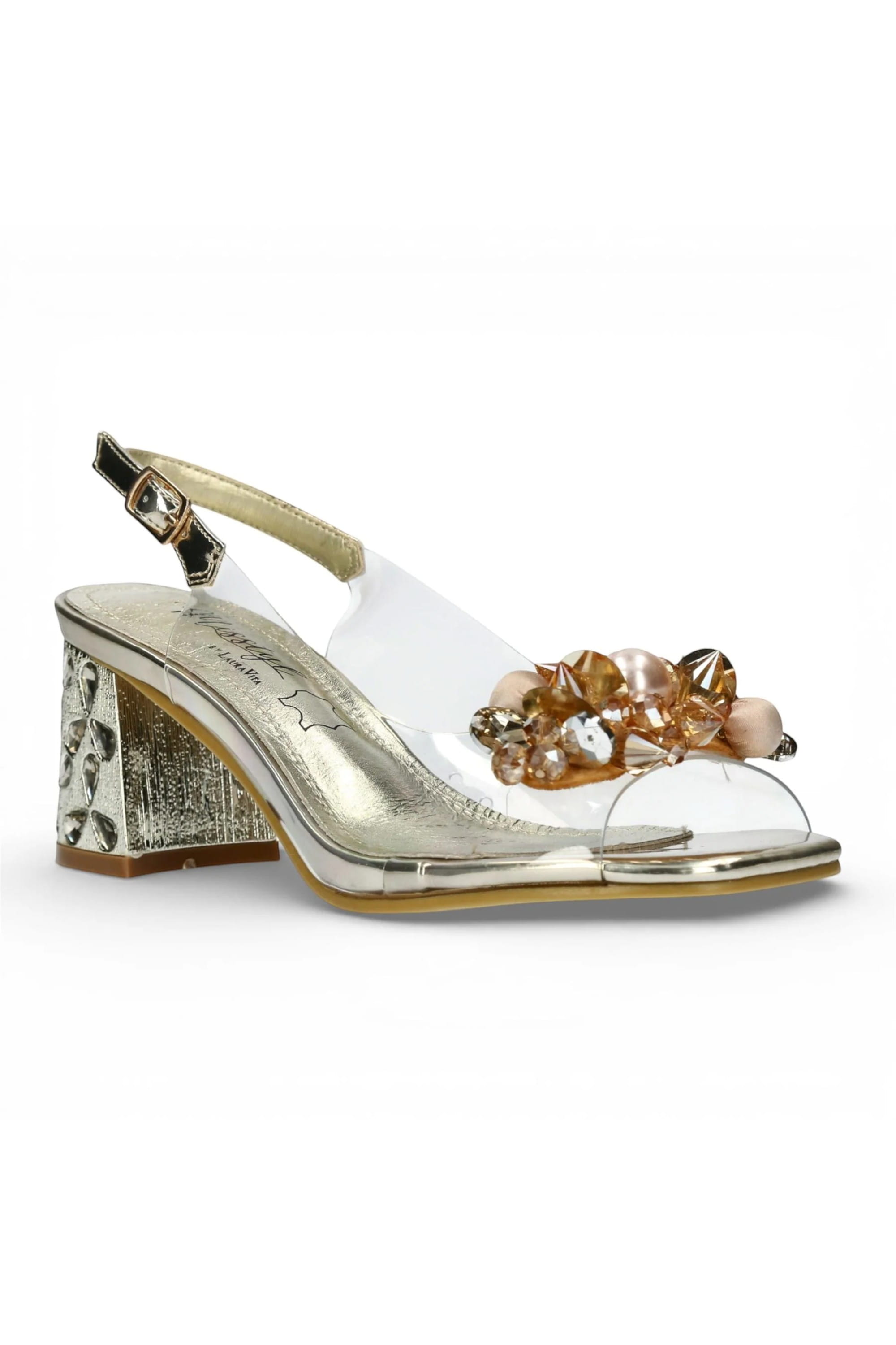 Gold Womens Block Heel Sandals - Marlene 12, Image 2 of 7