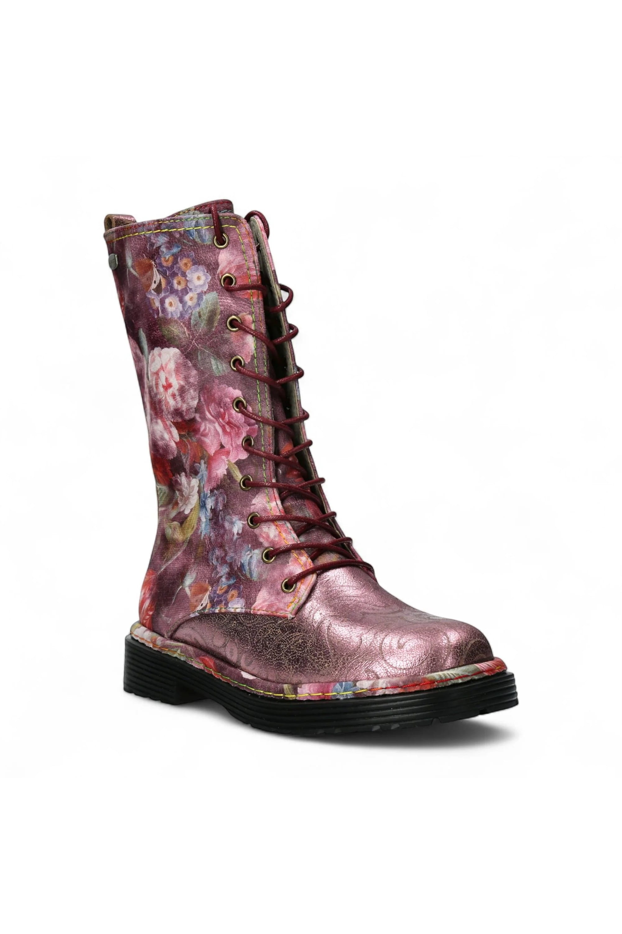 Red Womens Leather Gothic High Boots -INCASO, Image 2 of 7