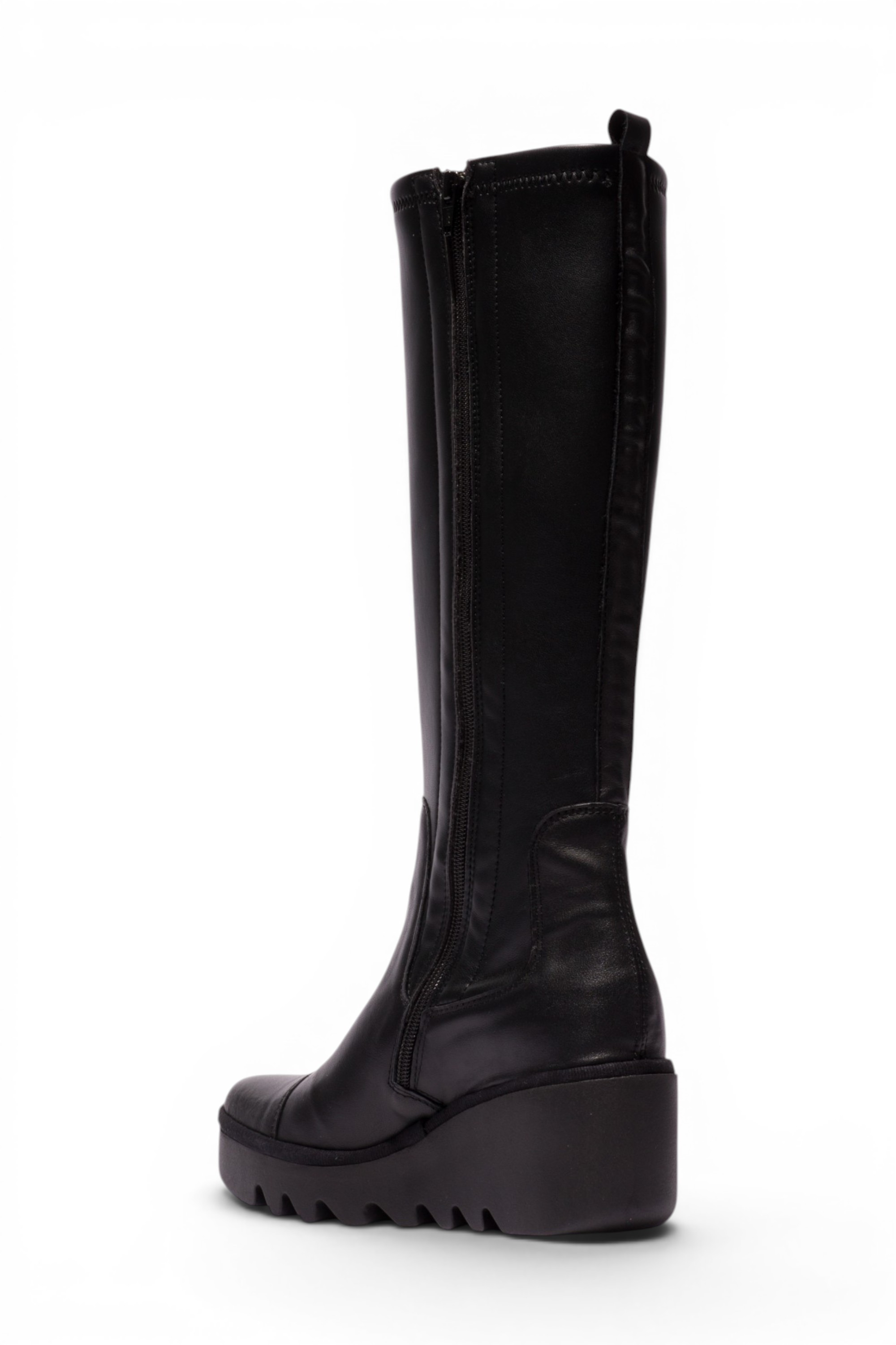 Black Womens Leather High Wedge Boots-BUDI603, Image 4 of 5
