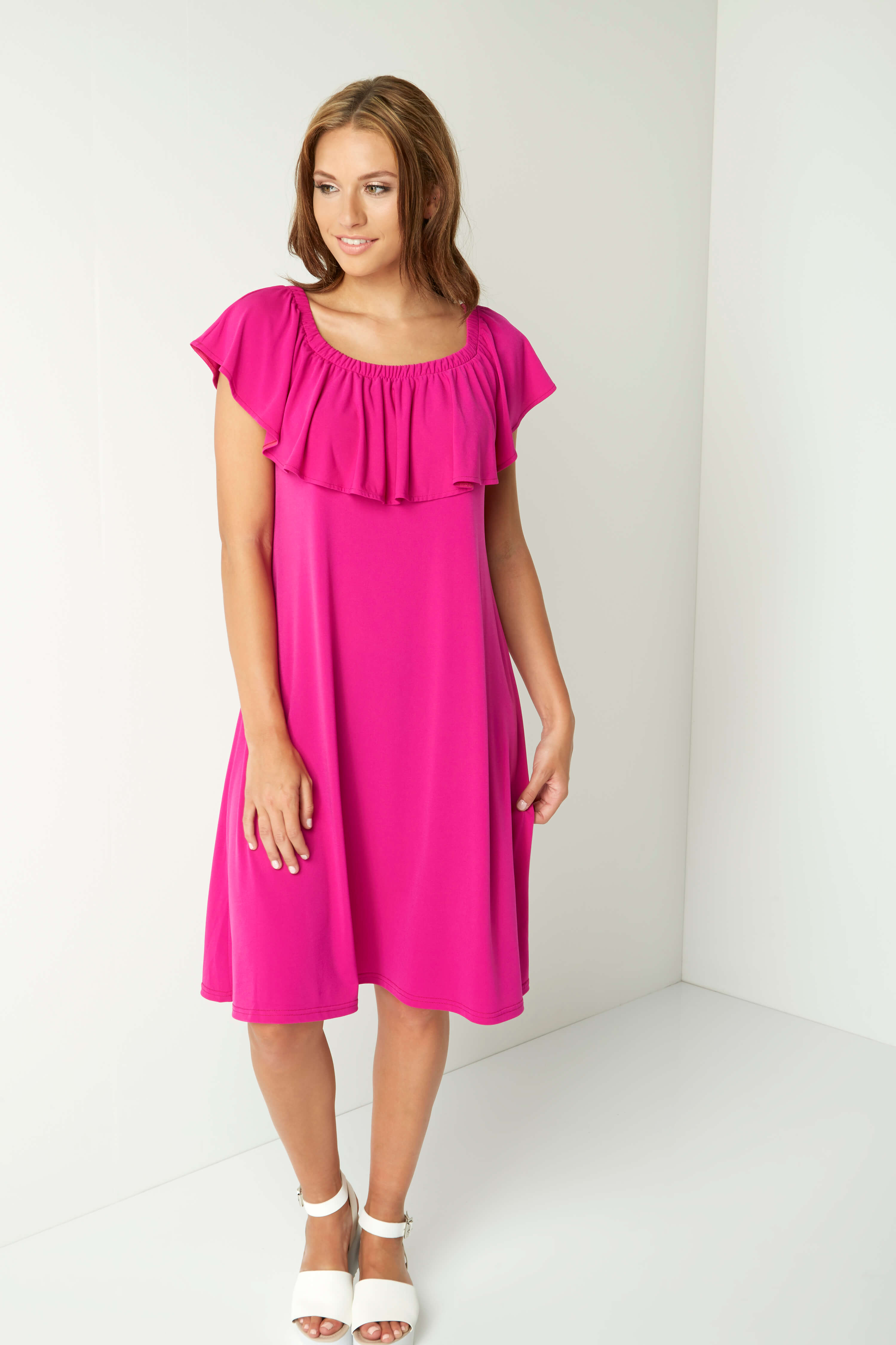 Fuchsia Bardot Swing Dress, Image 3 of 4