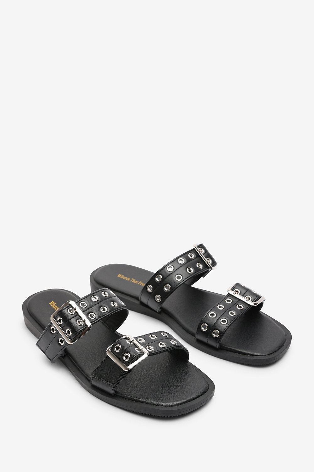 Black Orchard Slide On Double Buckle Studded Sandal, Image 4 of 6