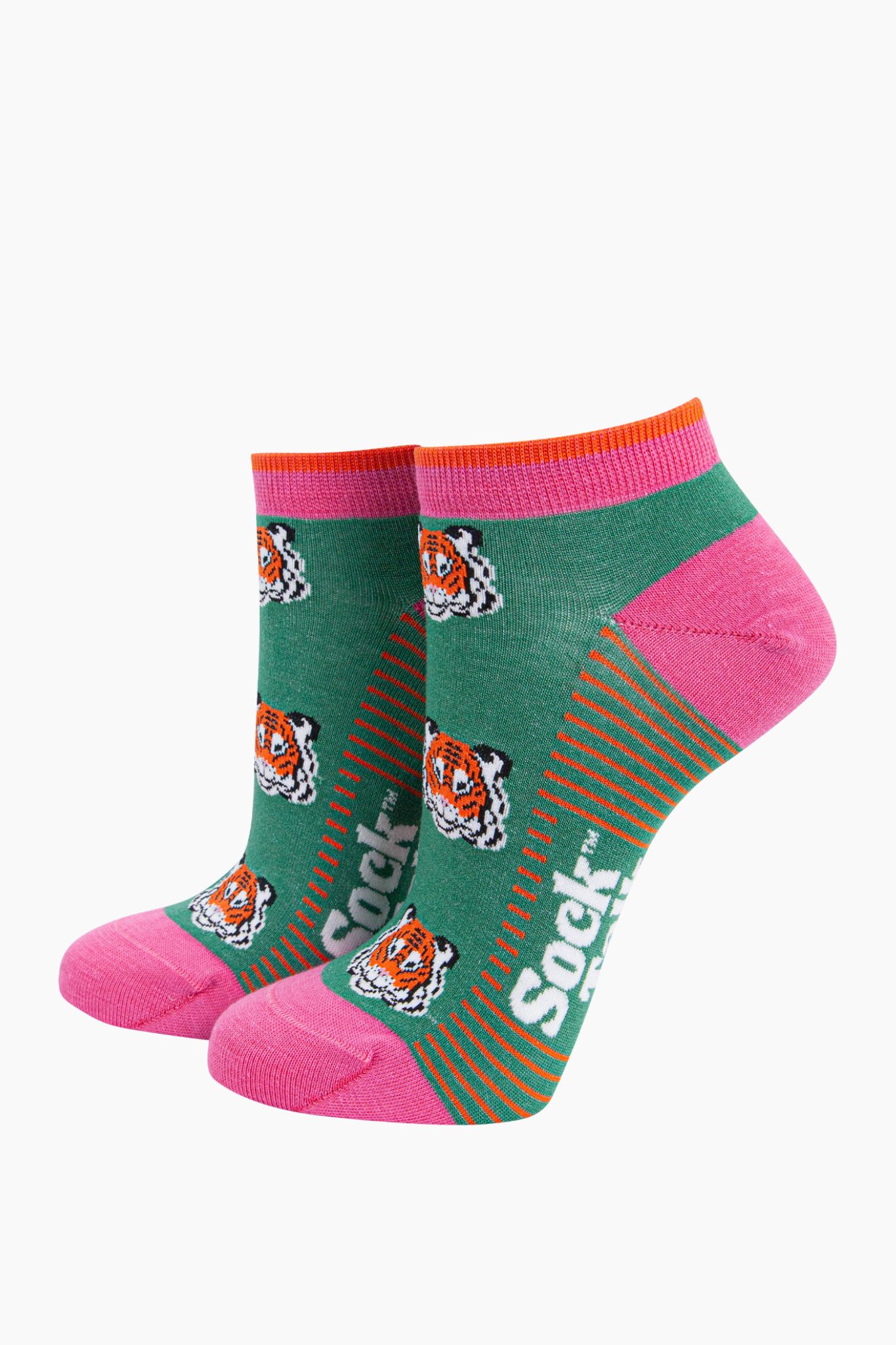 Green Tiger Faces Bamboo Trainer Socks in Green, Image 1 of 4