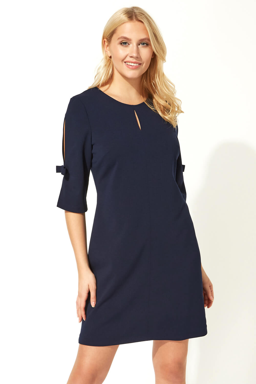navy blue shift dress 3/4 sleeve $129 CeCe Women Navy Blue Moss Crepe 3/4 Puff Sleeve Shift Dress Size 0