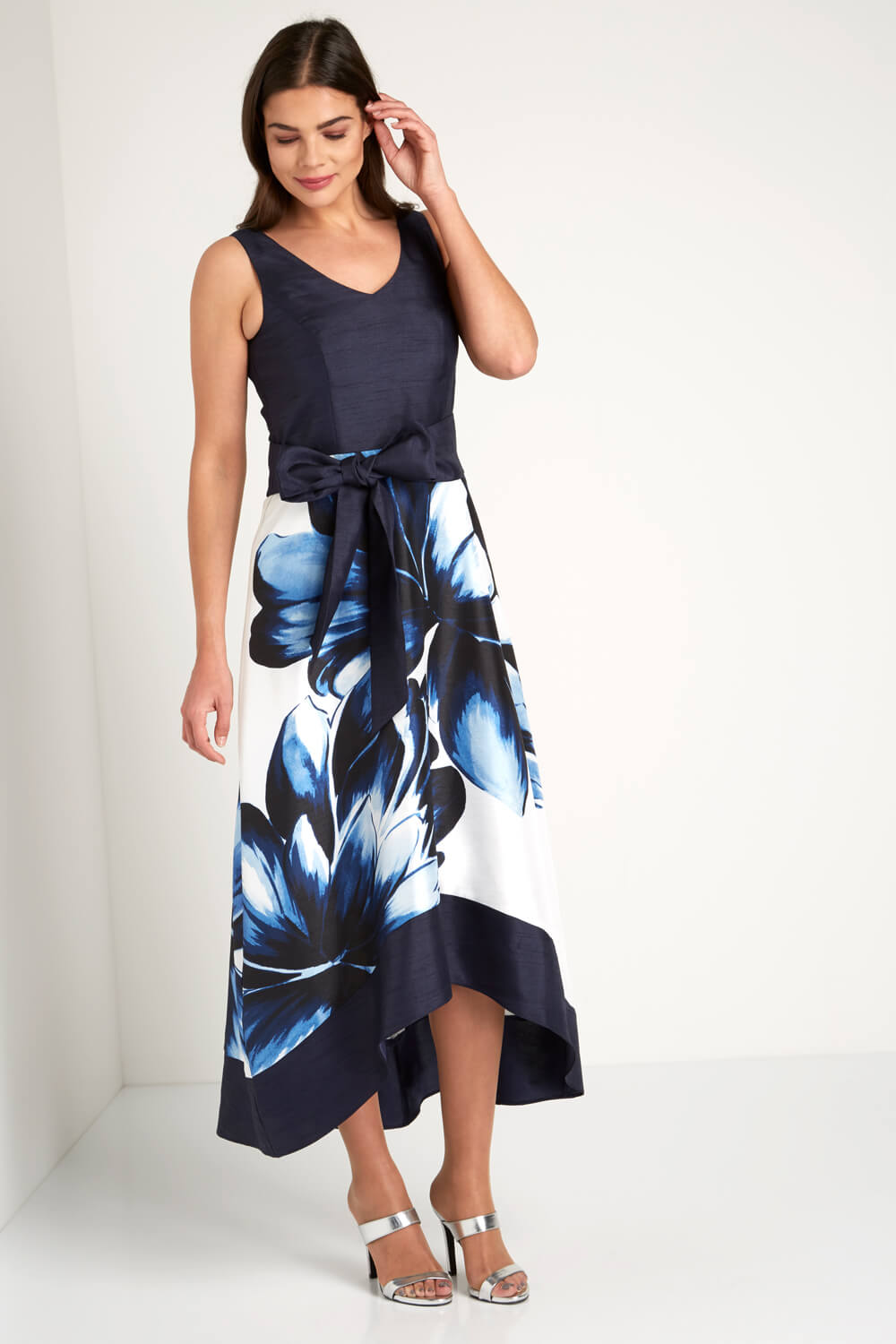 Navy Floral Placement Maxi Dress, Image 3 of 4