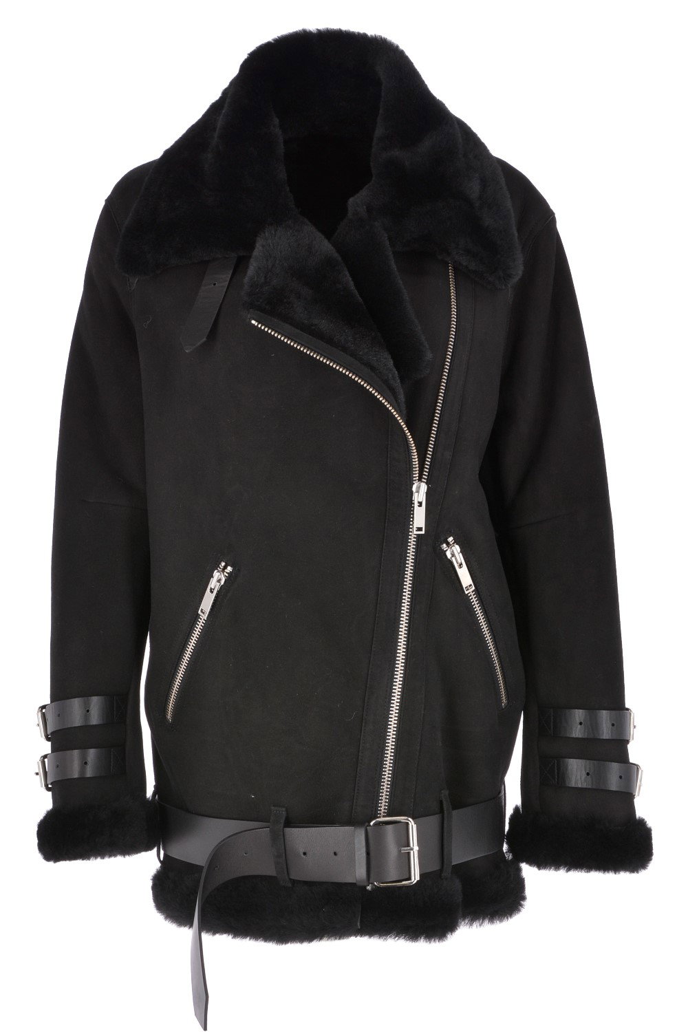 Black Ashwood Leather Black 'Khloe' Oversized Sheepskin Flying Jacket, Image 2 of 5