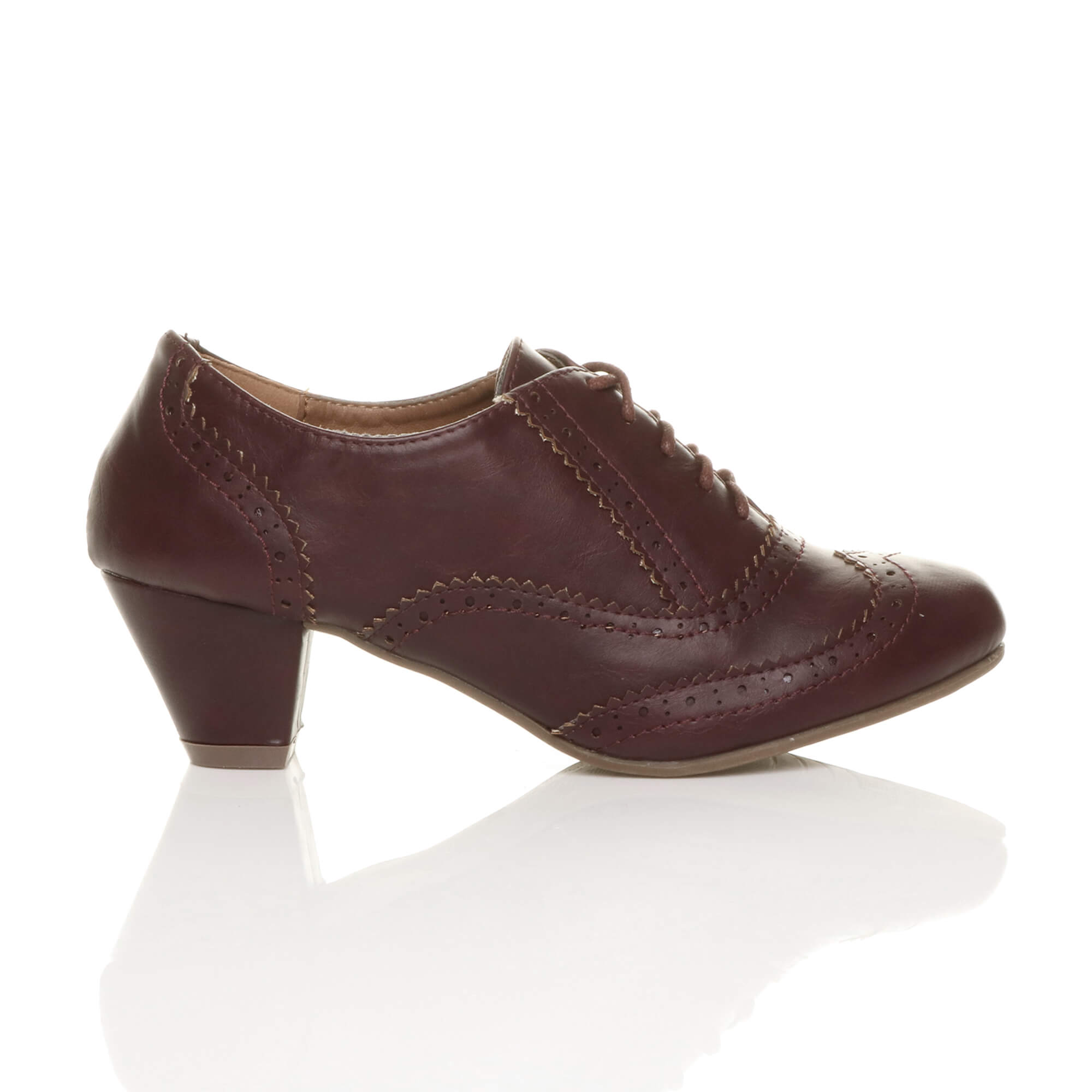 Burgundy AJVANI Burgundy Mid Heel Brogue Ankle Boots Shoe Boots, Image 2 of 5