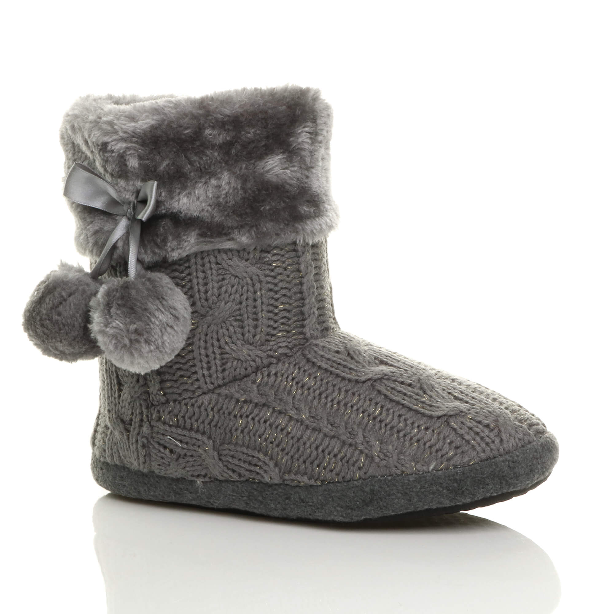 Purple Knitted Glitter Ankle Boot Slippers