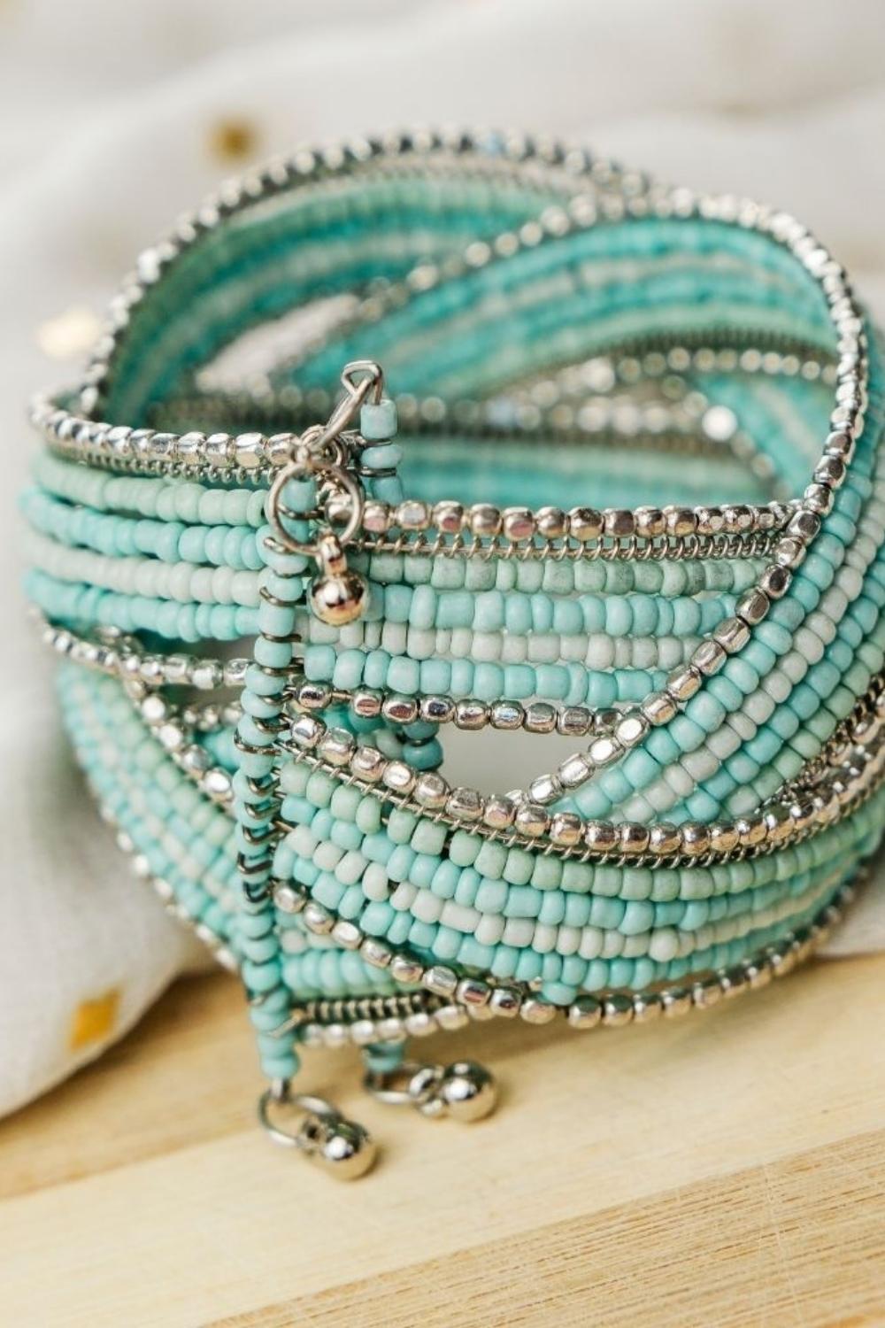 Blue Pearl Thick Open Cuff Kada Bangle, Image 2 of 2