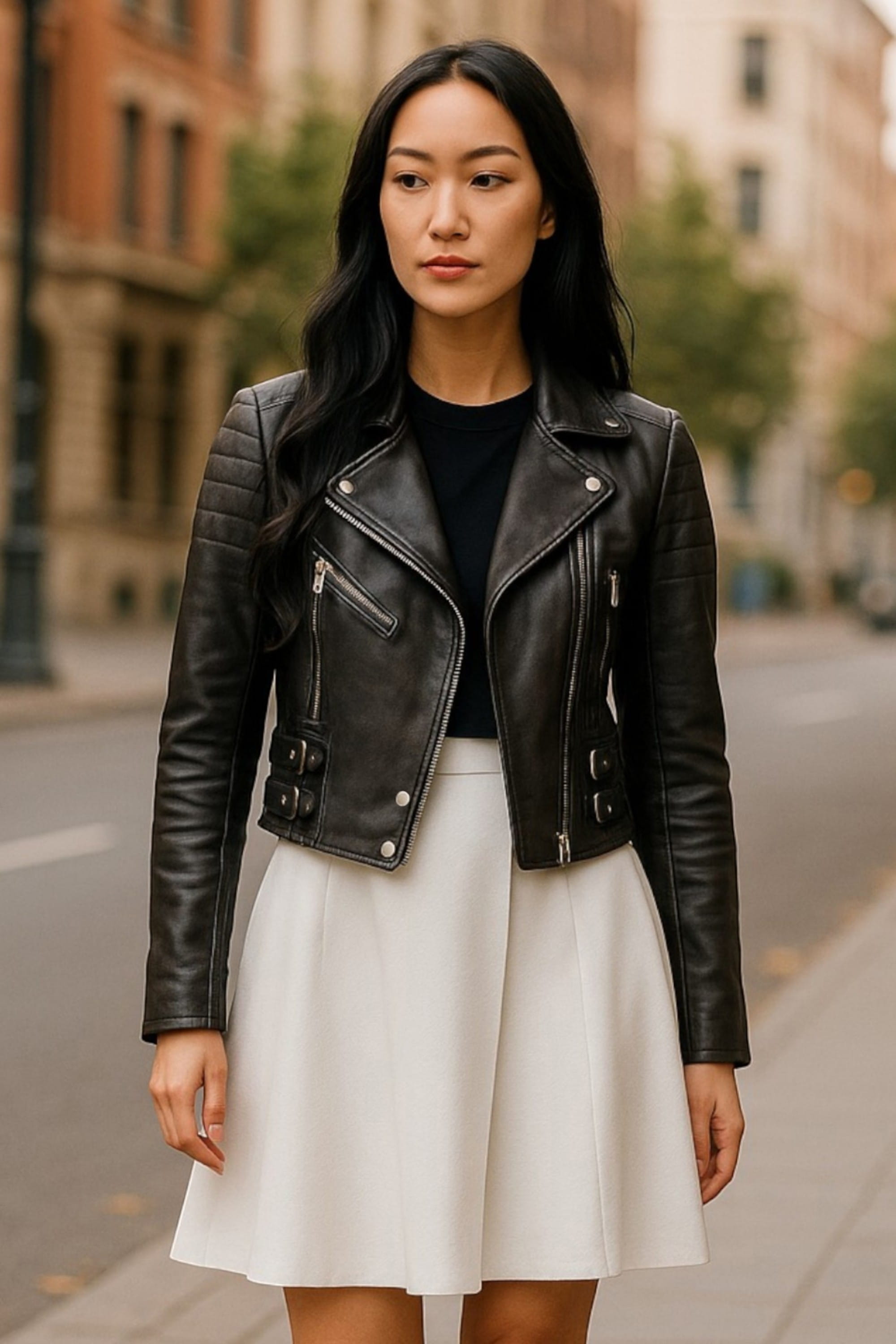 Pink Cropped Brando Leather Biker Jacket