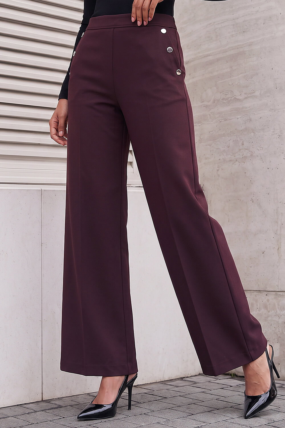 Roman Women's Plum Button Pocket Full Length Trousers Size 10