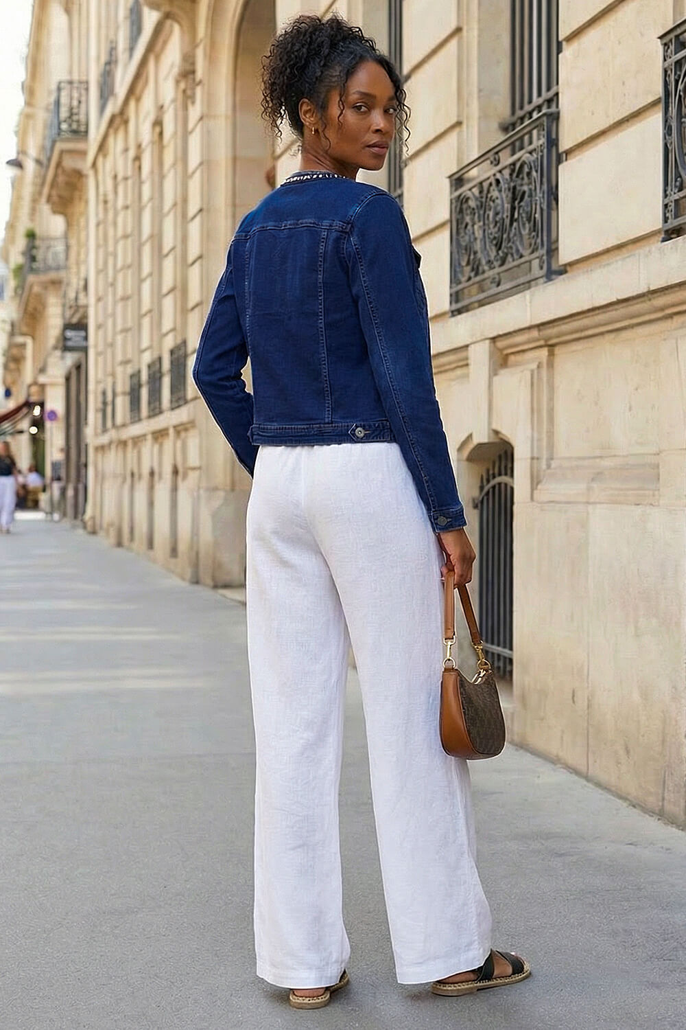 Indigo Collarless Tape Stretch Denim Jacket, Image 4 of 4