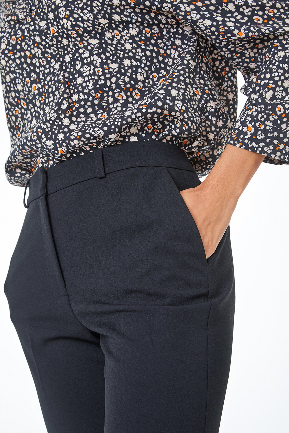 Black Short Tapered Stretch Trousers, Image 4 of 4