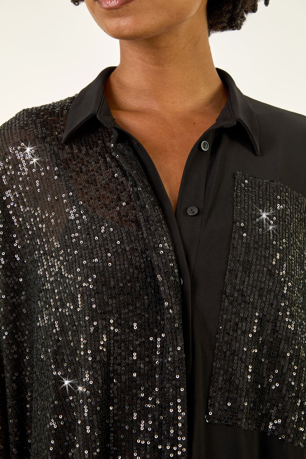 Black Sequin Buttoned Blouse , Image 6 of 5