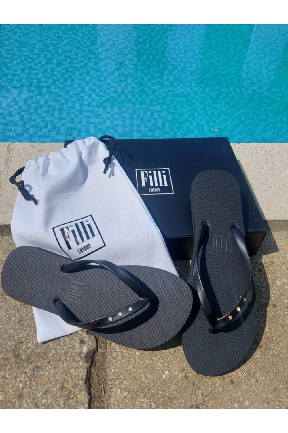 Black St Tropez Crystal Flip Flops, Image 3 of 4