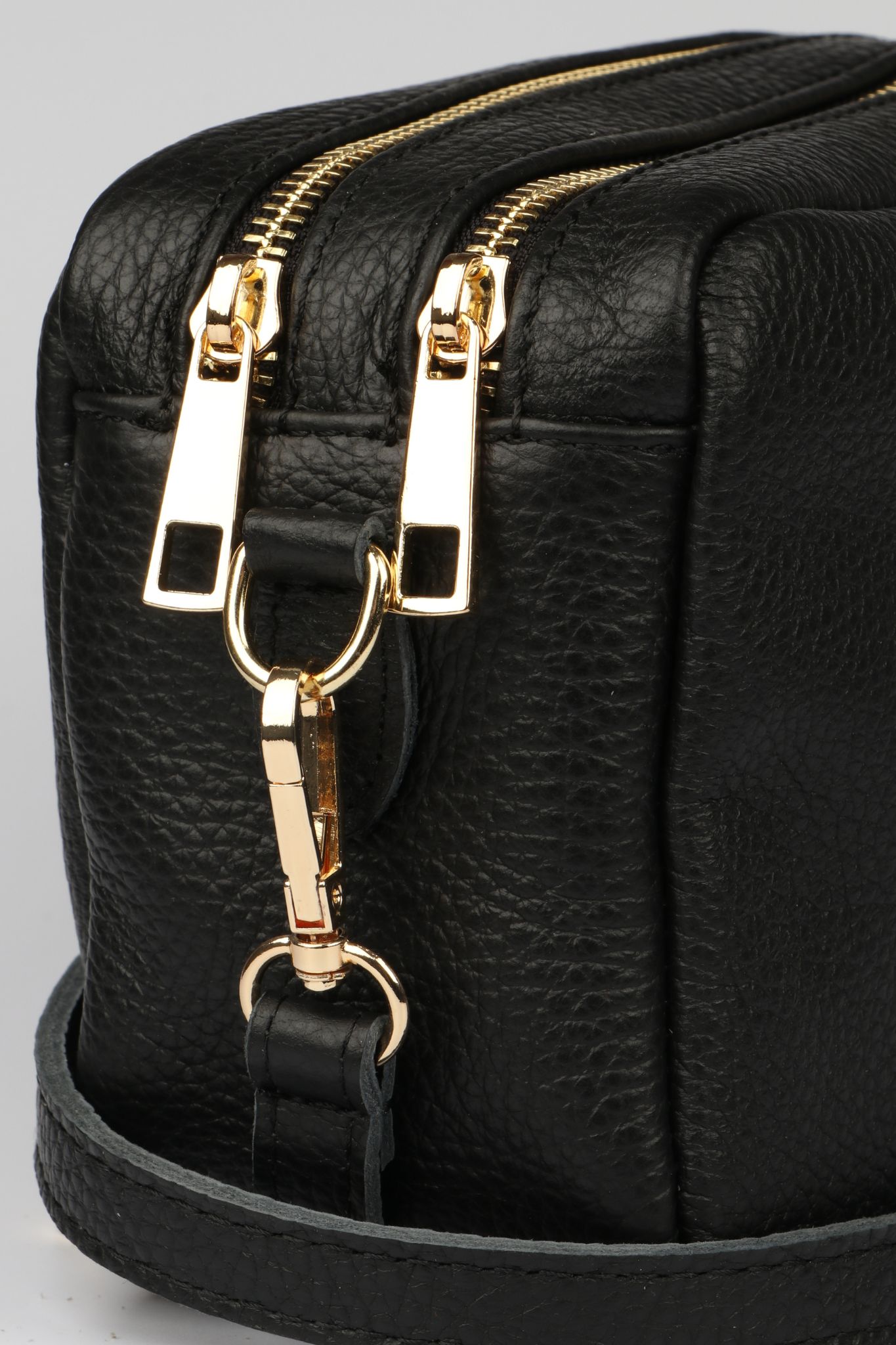 Black Double Zip Italian Leather Crossbody Bag, Image 3 of 3