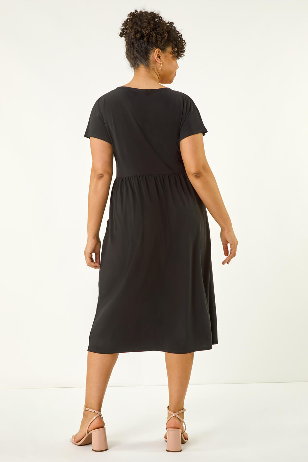 Black Curve Wrap Front Stretch Dress, Image 4 of 5