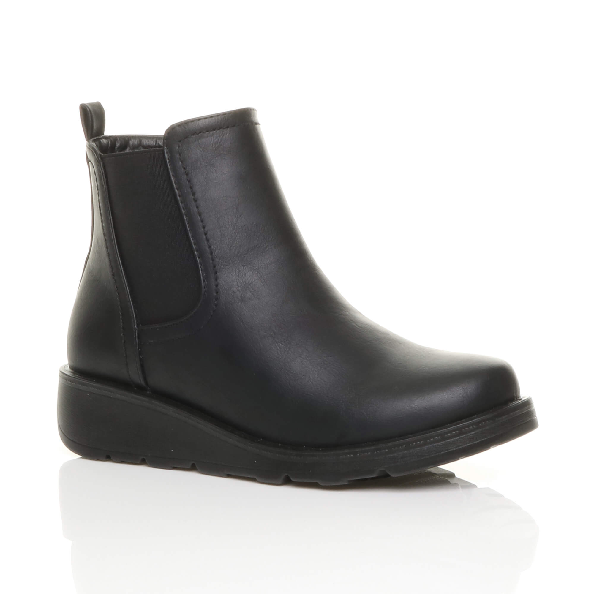 Black Low Wedge Comfort Ankle Chelsea Boots