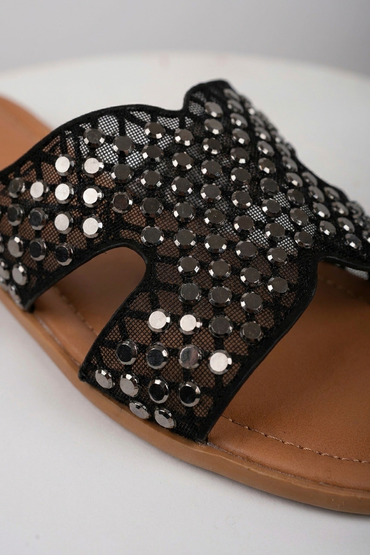 Black Cordelia Mirrored Disc Embellished H Sandals, Image 3 of 5