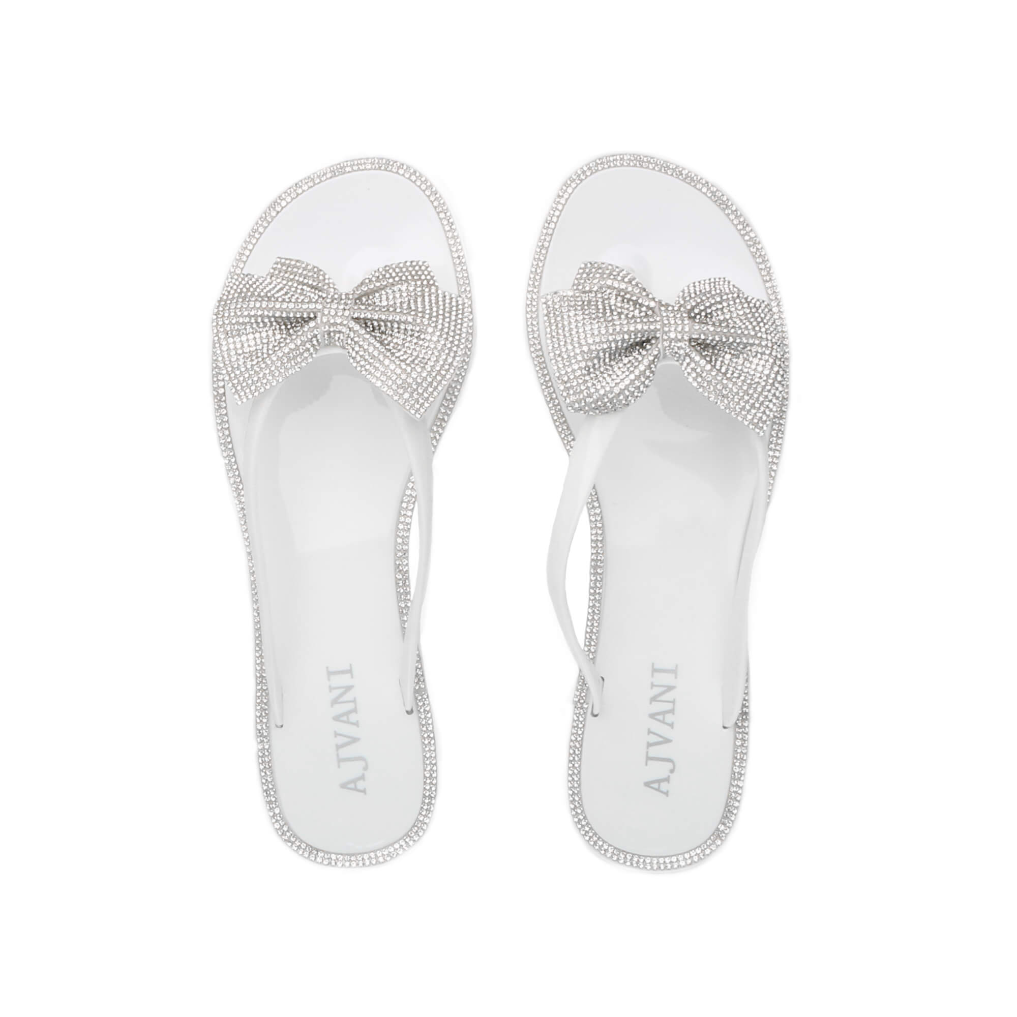 Black Diamante Bow Toe Post Jelly Sandals Flip Flops