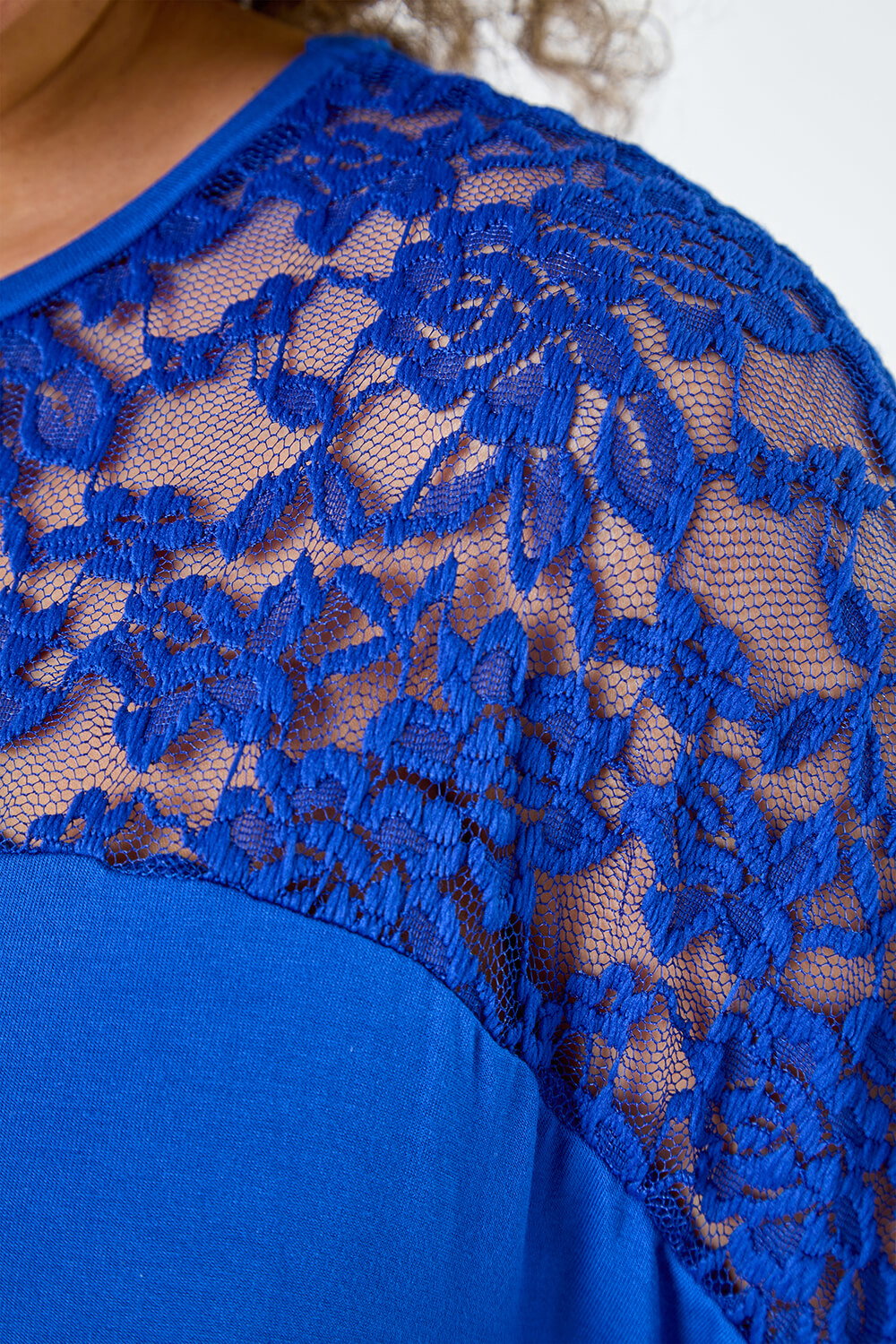 Royal Blue Curve Lace Yoke Stretch Jersey Tunic Top, Image 6 of 5