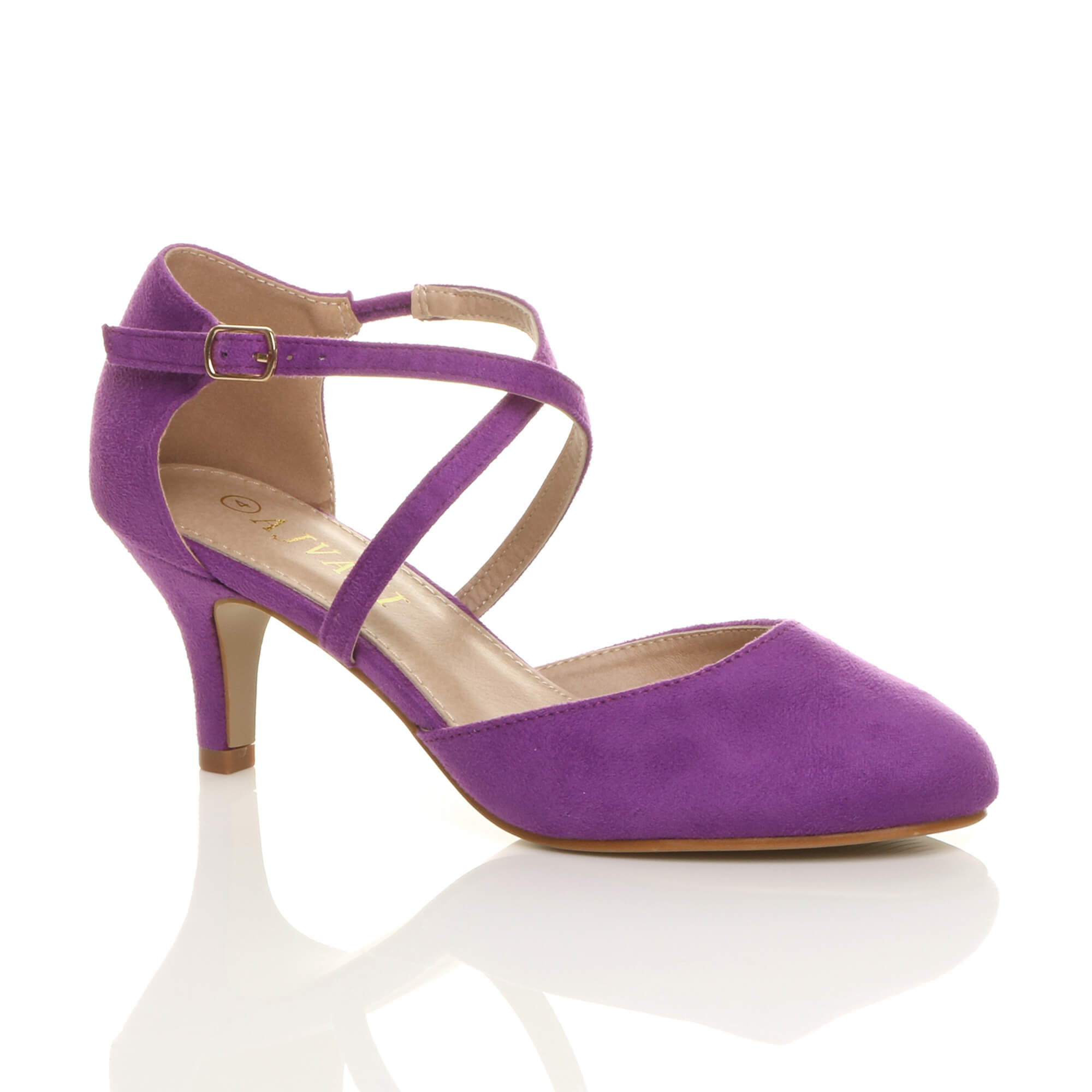 Purple AJVANI Purple Mid Heel Crossed Straps Court Shoes, Image 1 of 6