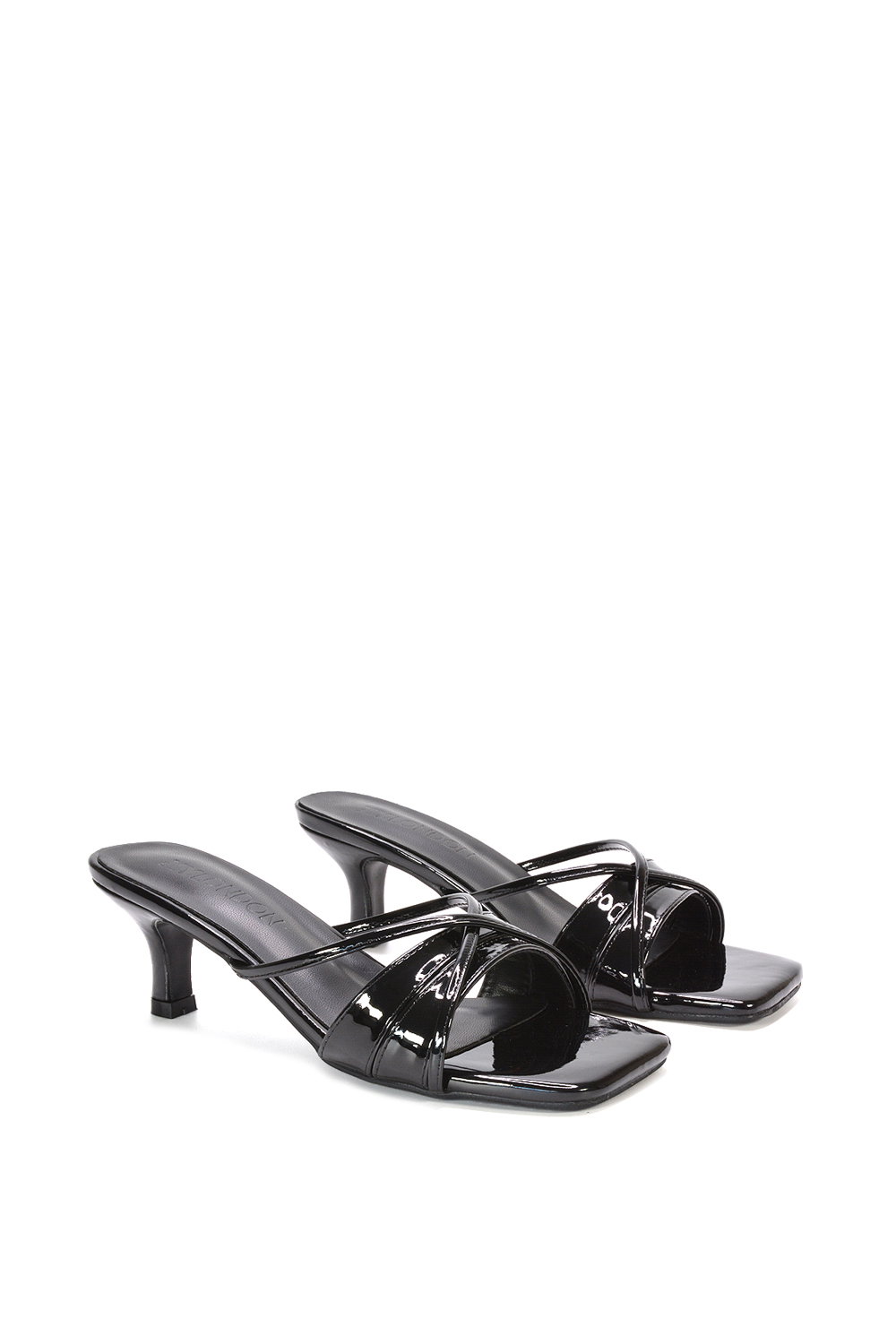 Black XY LONDON Black 'Claudia' Mid Heeled Sandal Slip On Mules With Square Toe, Image 4 of 6