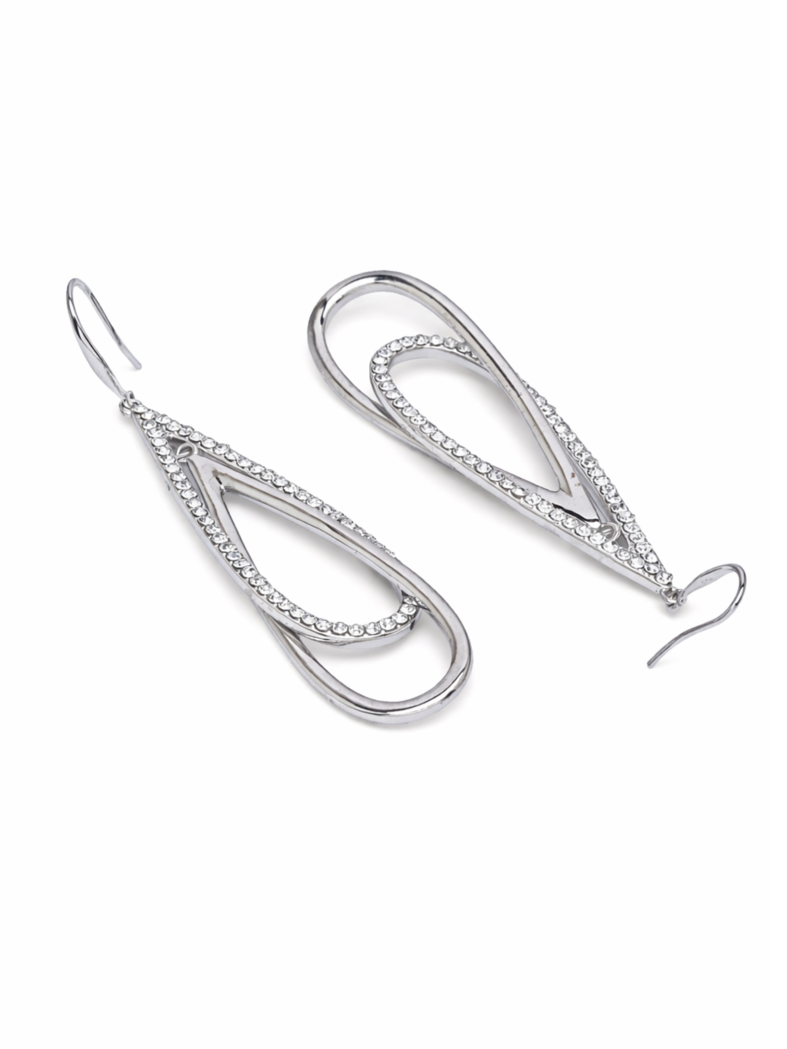 Silver AVANT-GARDE PARIS Silver Double Loop Pavé Drop Earrings, Image 2 of 3
